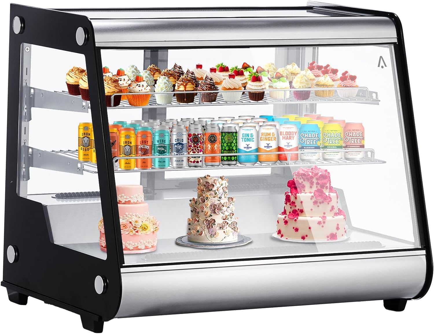 ActiveTrail 5.3 Cu.Ft Beverage Countertop Pastry Refrigerator, 3 Shelves Commercial Display Refrigerator Display Case w/LED Air-Cooling Automatic