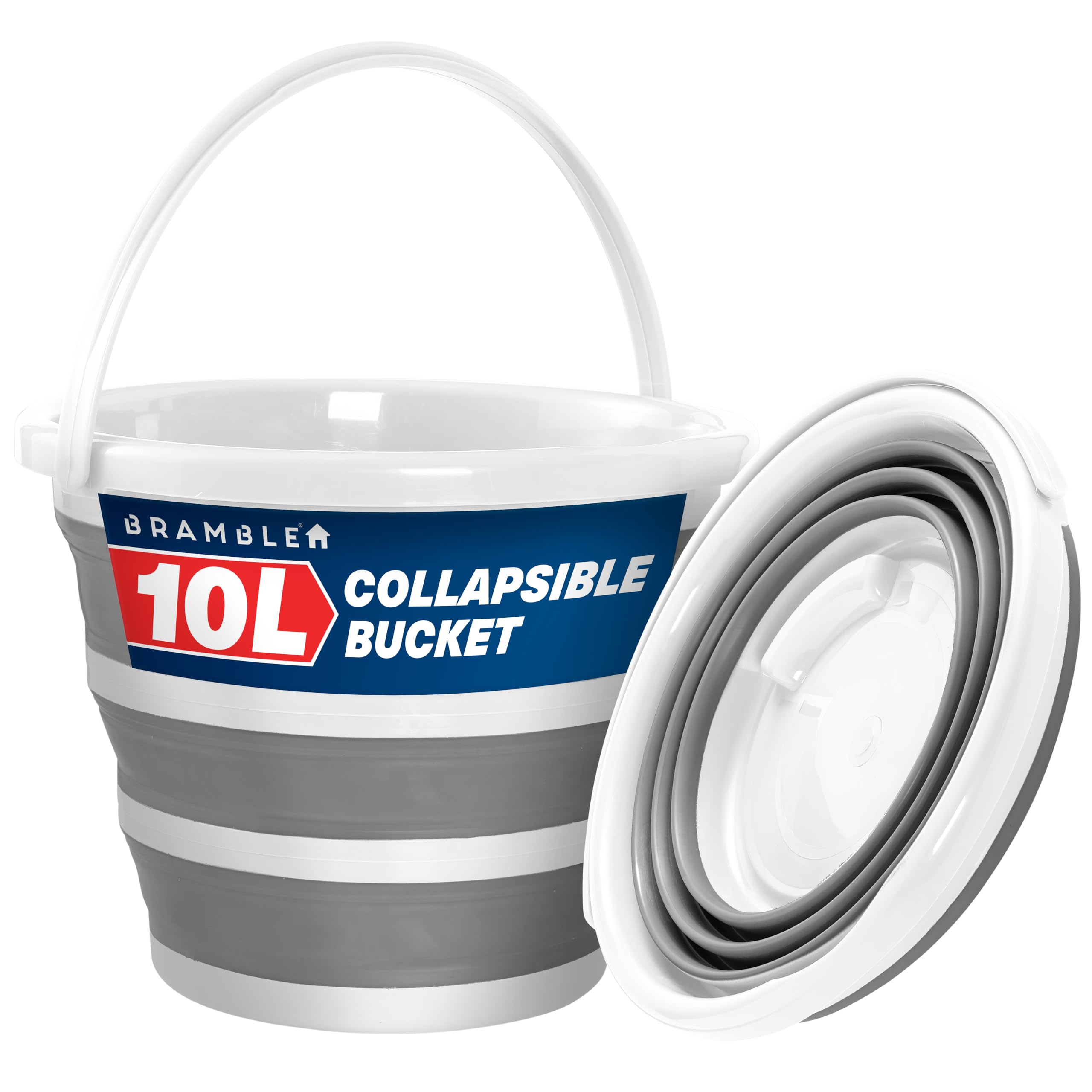 BRAMBLE 1 Faltbarer Silikon Eimers für Reinigung, Camping, Angeln, Reisen (10L) - Platzsparend für Haus & Wohnmobil (Weiß)