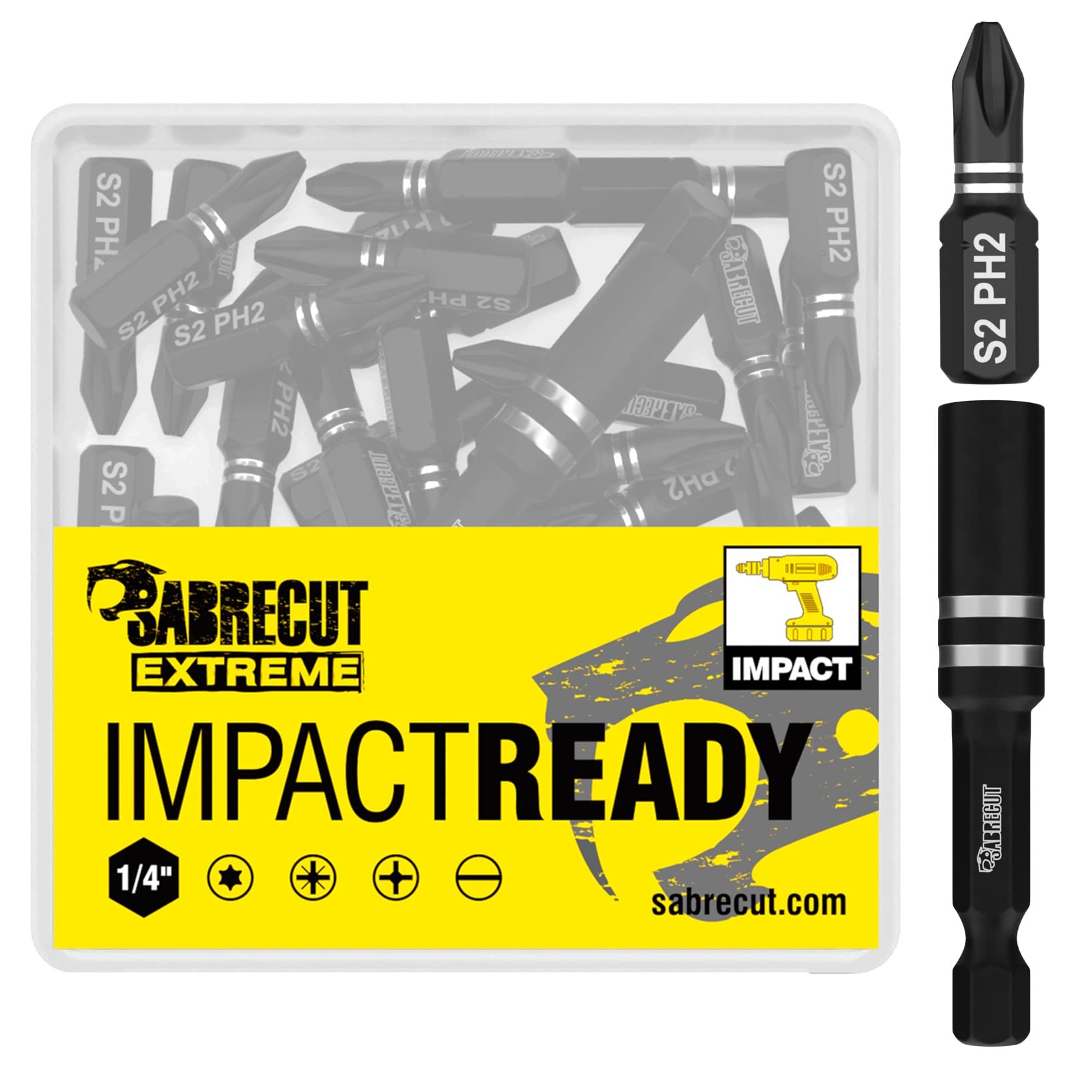 41 x SabreCut PH2 Phillips Impact Rated Drill Driver Screwdriver Bits Set Holder