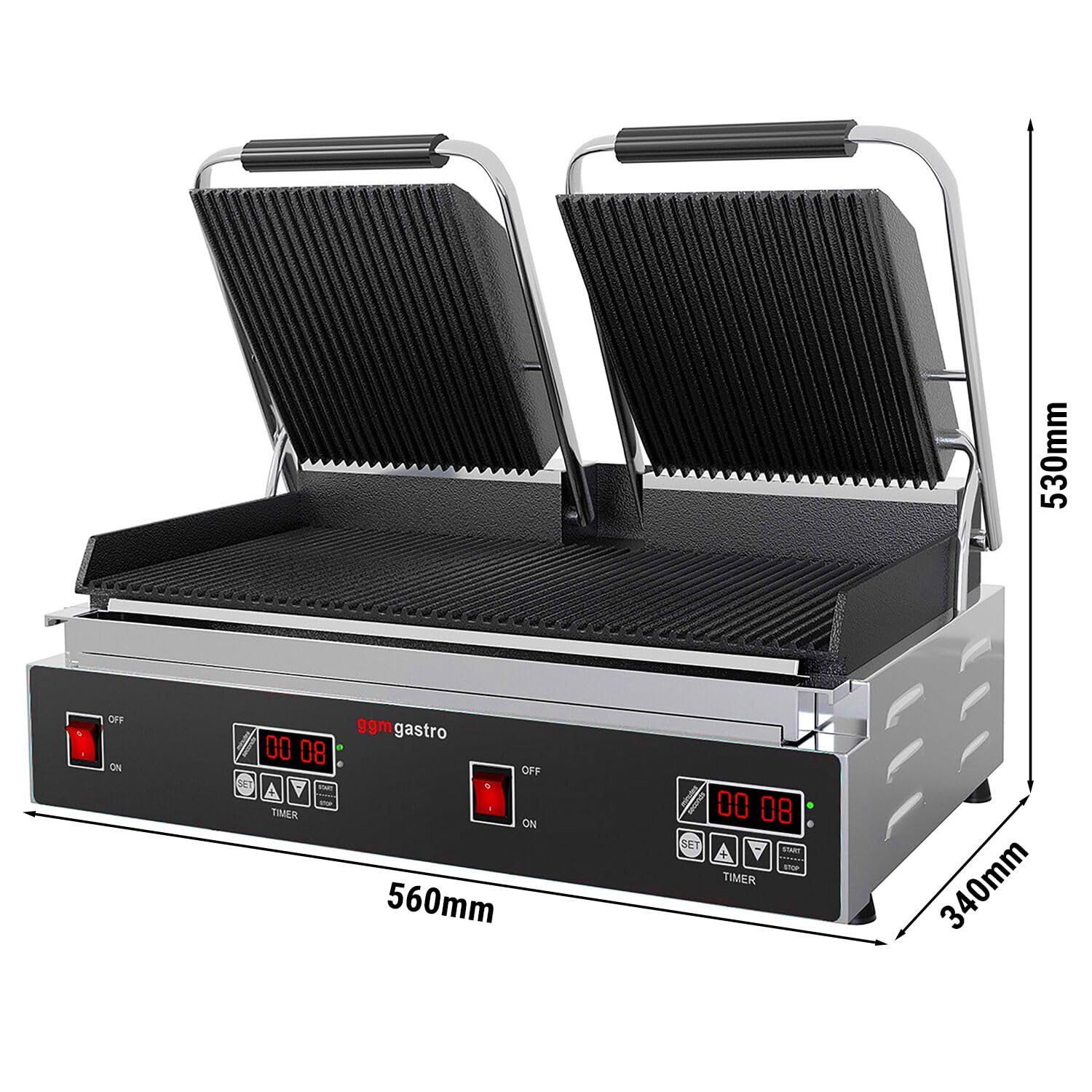 GGM Gastro Kontaktgrill 3,6 kW 480x230 mm | Ideal für den Dauereinsatz, robuste Edelstahl-Gusseisen-Konstruktion, präzise Temperaturkontrolle, einfache Reinigung