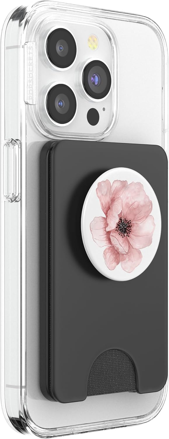 Pink Peony Flower PopSockets PopWallet for MagSafe