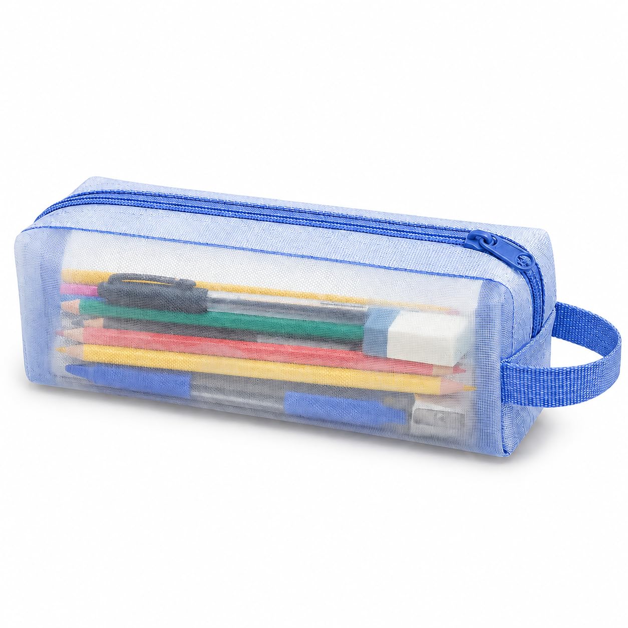 FunBlast Mesh Pencil Case with Smooth Zipper, Single Layer Multi-Purpose Stationary & Pen Pouch for Boys & Girls, Transparent Stationary Bag, Organizer Pouch for Student (Sky Blue-B)-image-3