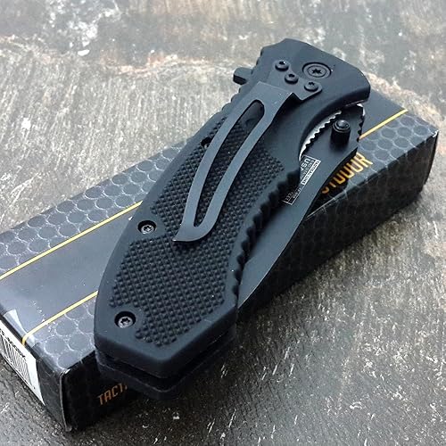 Miniatura 3 de TAC Force Cuchillo de bolsillo táctico negro de apertura asistida por resorte Hoja plegable Nuevo!