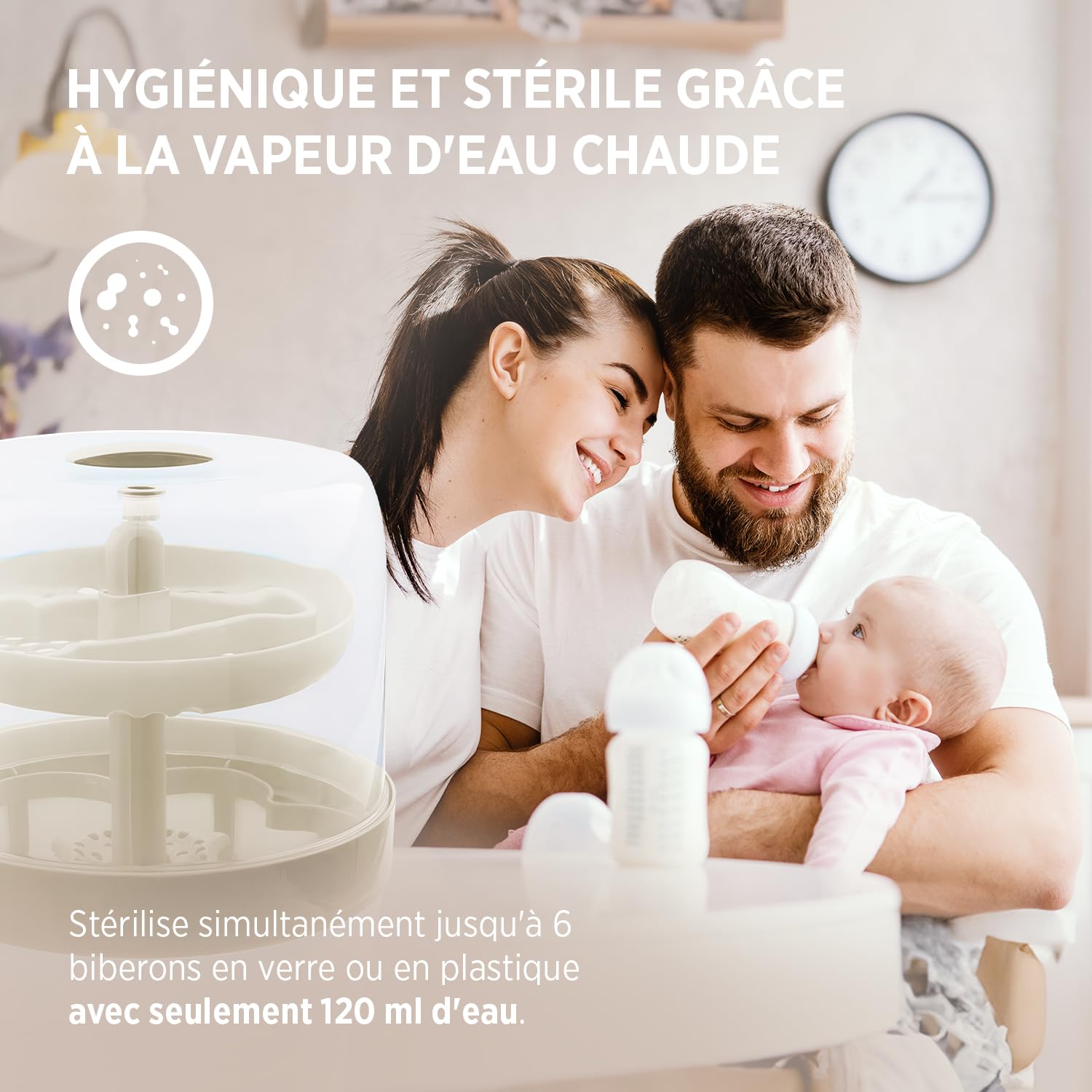 Olympia Stérilisateur de Bibérons à Vapeur Électrique Blanc, Beige