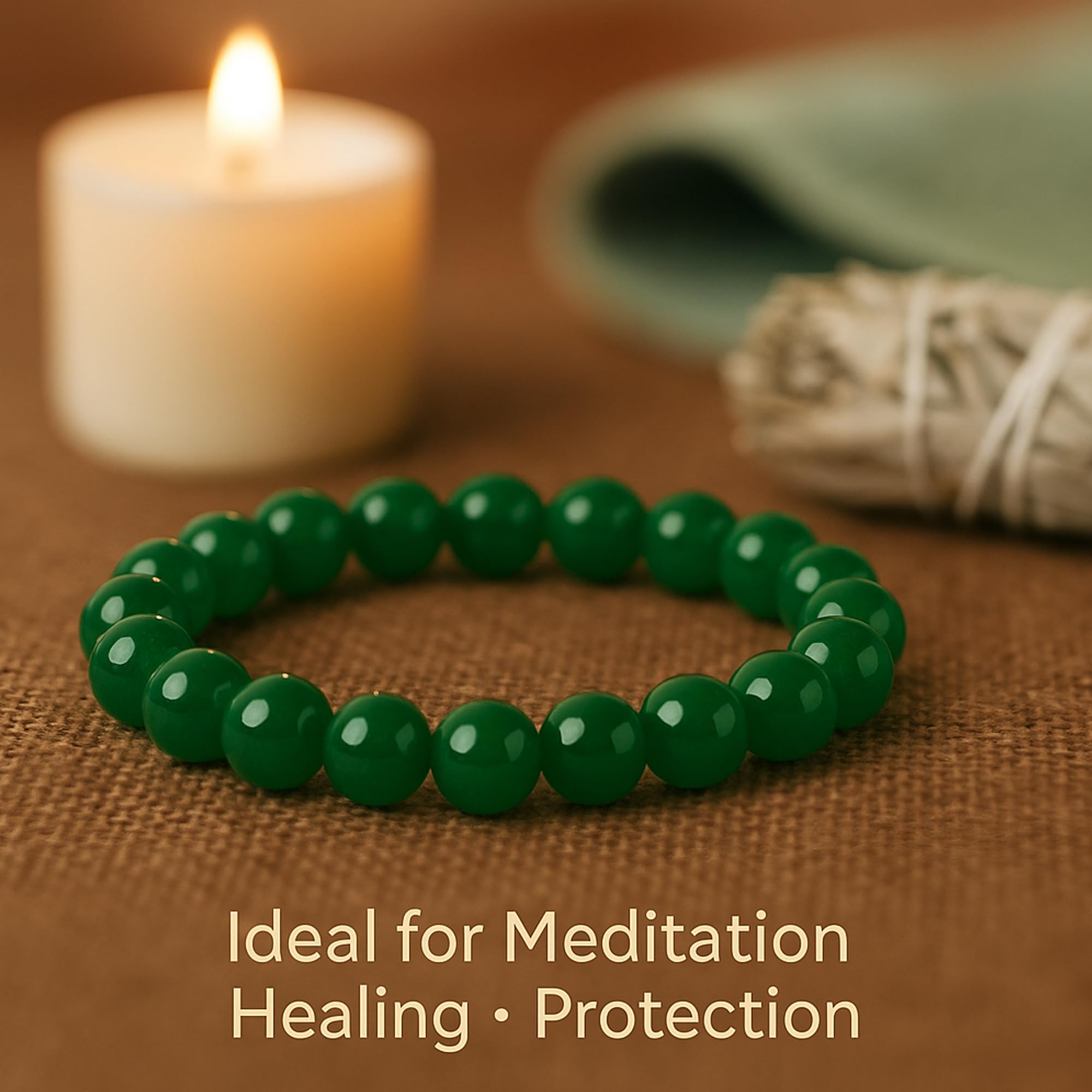 Serein Green Jade Bracelet Healing Crystal 8mm Round Beaded Elasticated Stretchable Stone Bracelets Reiki Feng Shui Prosperity, Money, Chakra Balance for Men & Women 3