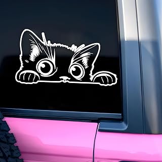 Cute Cat Peeking Decal Funny Kitten Cat Mom Dad, Animal Meme, Baby Kitten Lover Car Accessories Decals Vinyl Waterproof 8 Inches Bumper Sticker Gifts for Mom Dad Friend Coworker