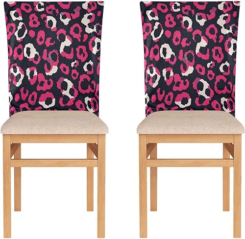 Leopard Pattern Magenta Black Chair Cover for Office Chair Anti-Dust for Home Restaurant Banquet Set of 2 Decoration Stain-Resistant Covers Covers