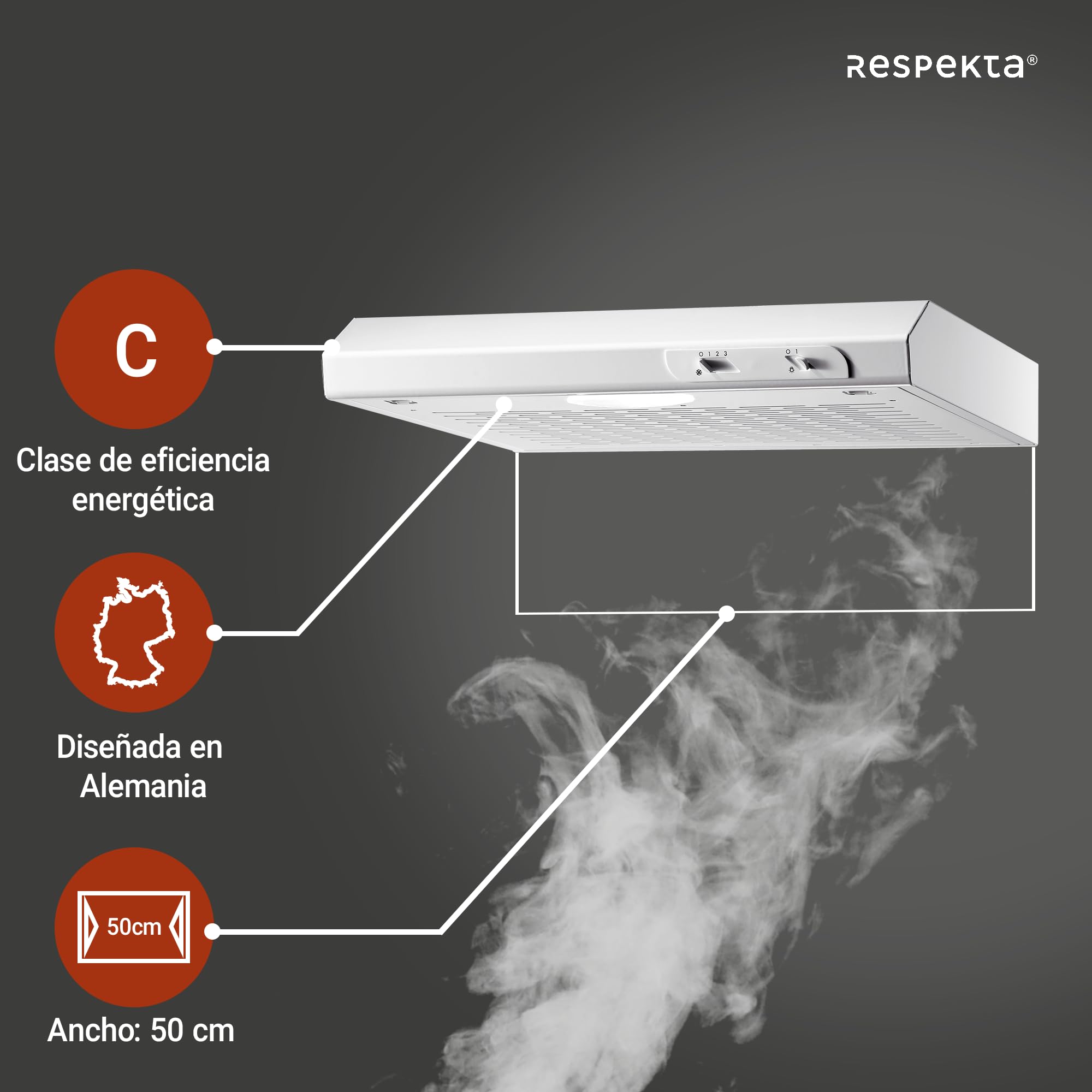 respekta DH520WL - Campana para empotrar (50 cm, eficiencia energética: C), color blanco