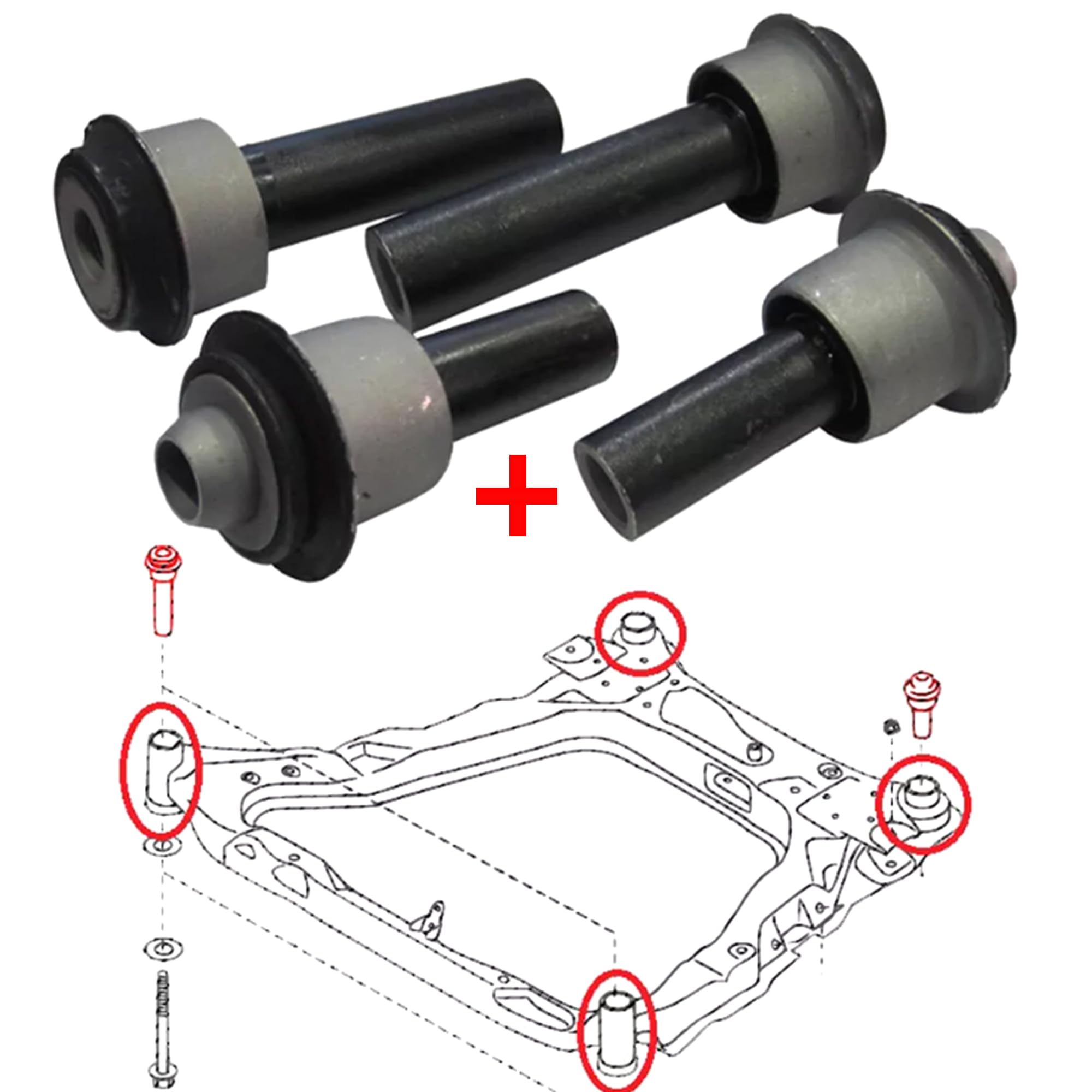 Partsline (Lot de 4) Silentbloc de Berceau Moteur Avant compatible avec Qashqai I, Koleos - 54467BR00A 54400JY20A 54400JG00A