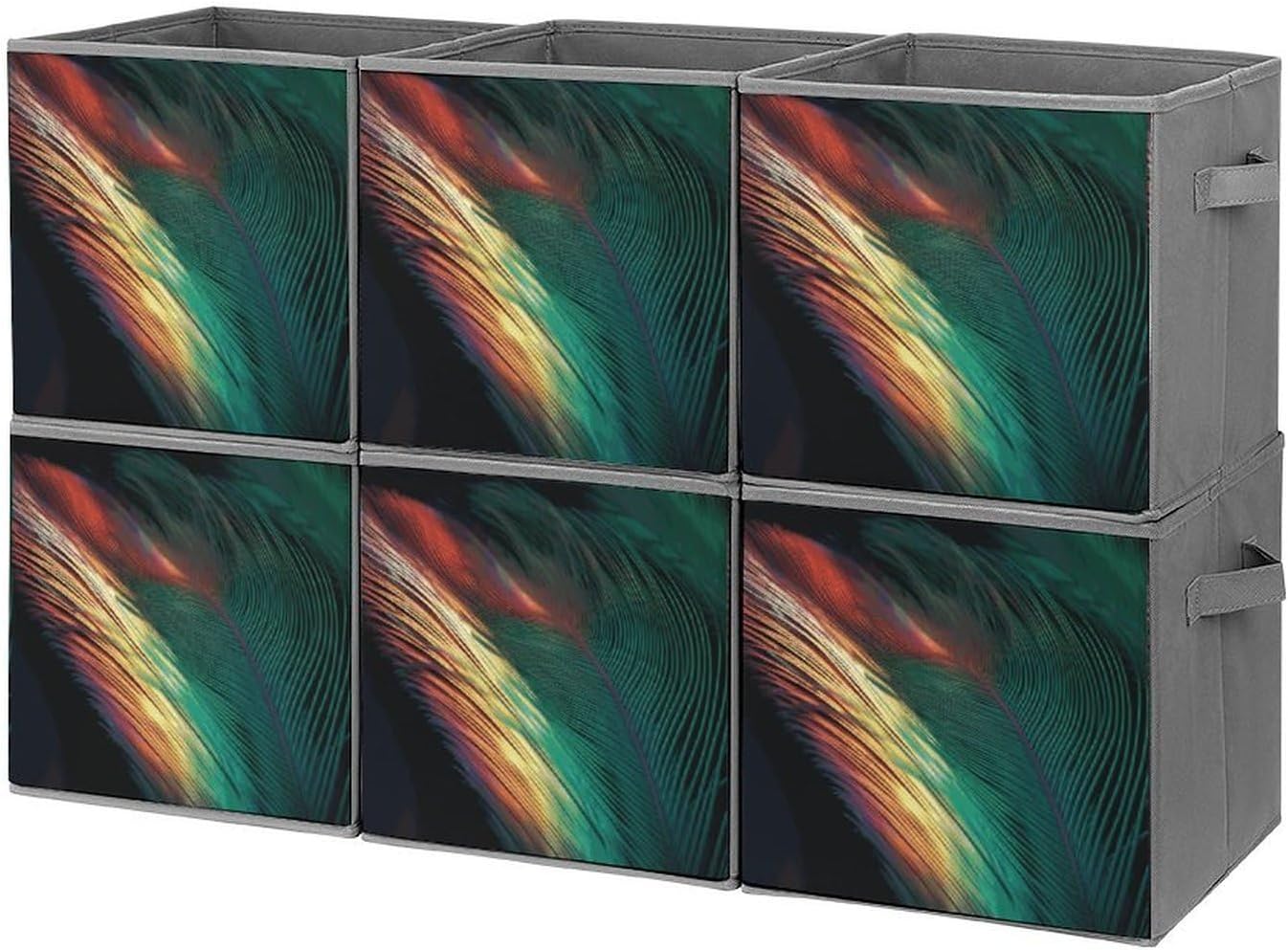 One Feather Storage Cubes Set of 6 Storage Bins with Handles Collapsible Storage Basket Fabric Storage Box for Shelves Large Closet Shelf Organizer for Organization 11 Inch
