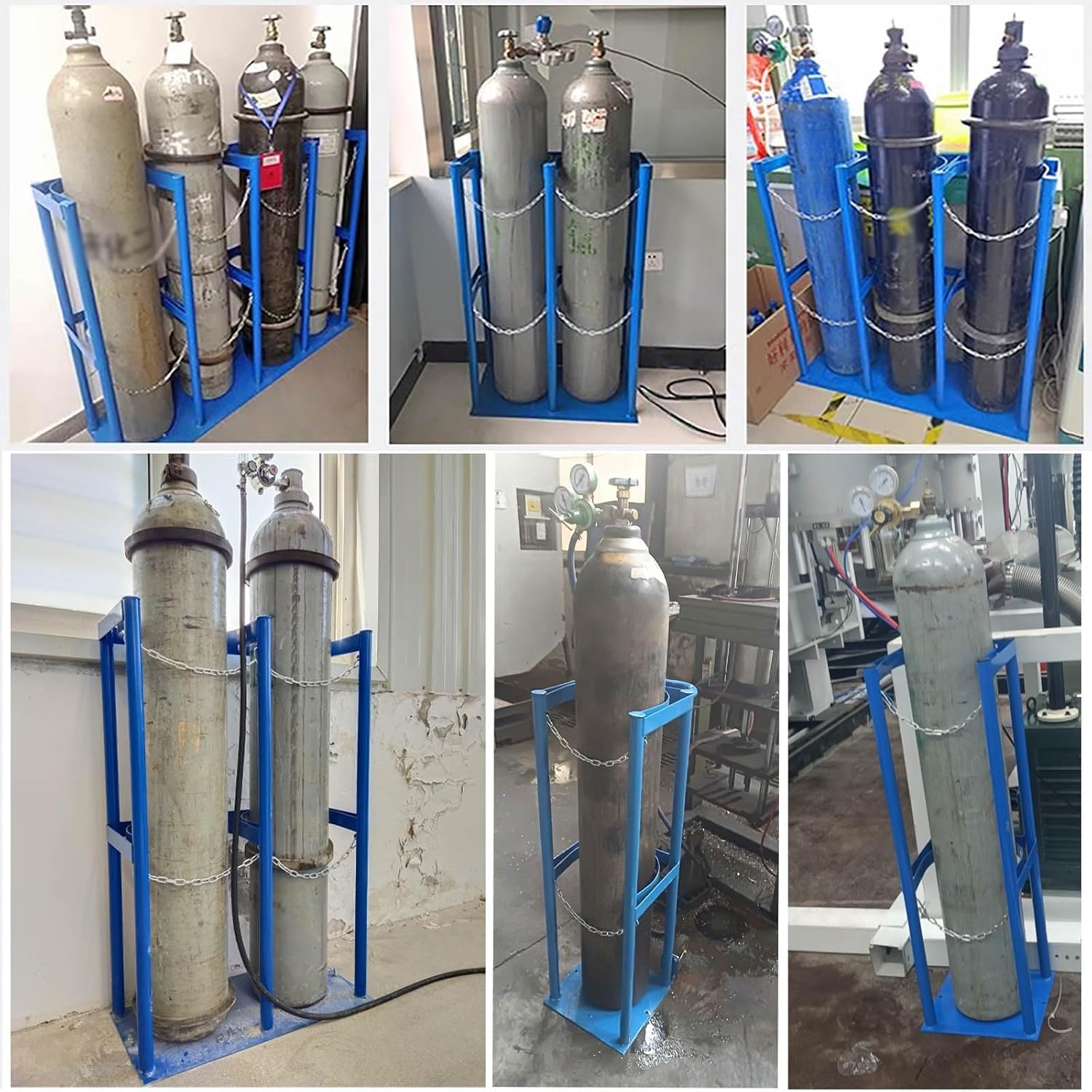 Genérico Soporte Independiente de Alta Resistencia para bombonas de Gas con Cadena de Seguridad, Organizador de Acero Reforzado para Tanques de Almacenamiento de propano/CO2 (60x20x45cm)