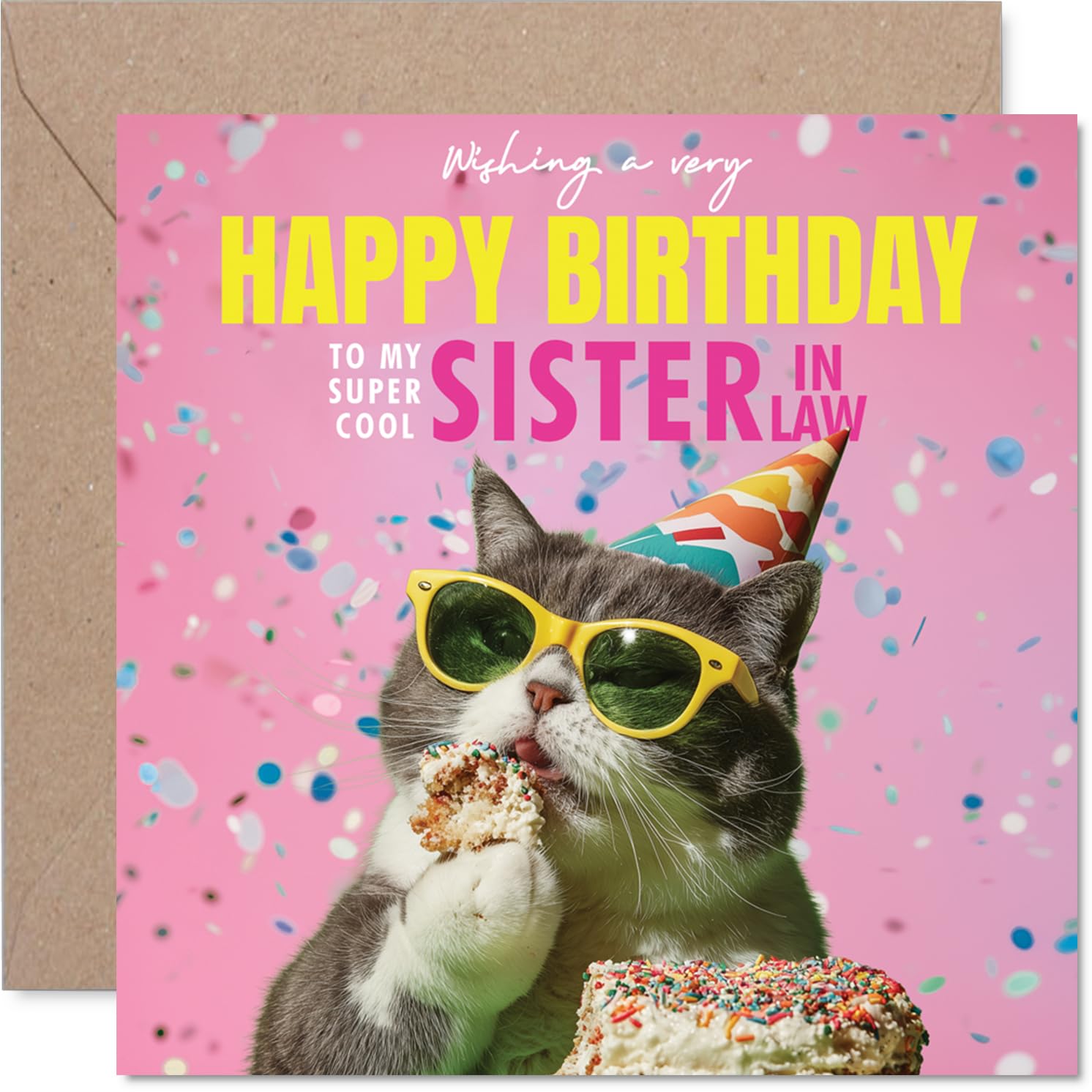 Sister in Law Birthday Card - Purr-fect Cake - Happy Birthday Card for Sister in Law from Brother Sibling, 145mm funny cat Bday Greeting Cards