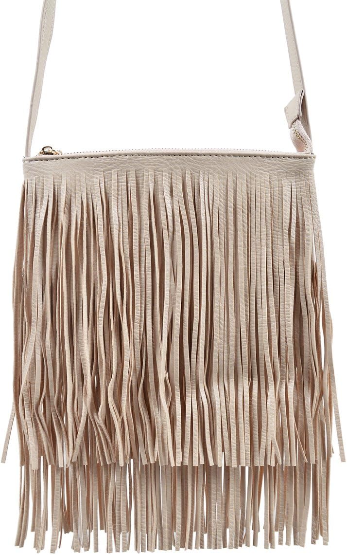 Premium Textured PU Leather Layered Fringe Tassel Crossbody Shoulder Bag