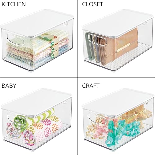 Miniatura 8 de mDesign Contenedor de plástico para almacenamiento profundo con tapa y asas integradas, organización para frutas, aperitivos o alimentos en despensa