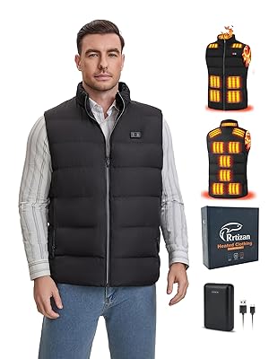 Rrtizan Heated Vest for Men,Lightweight Electric Heating Vest with Battery Pack for Winter Outdoor Hunting Skiing Hiking work
