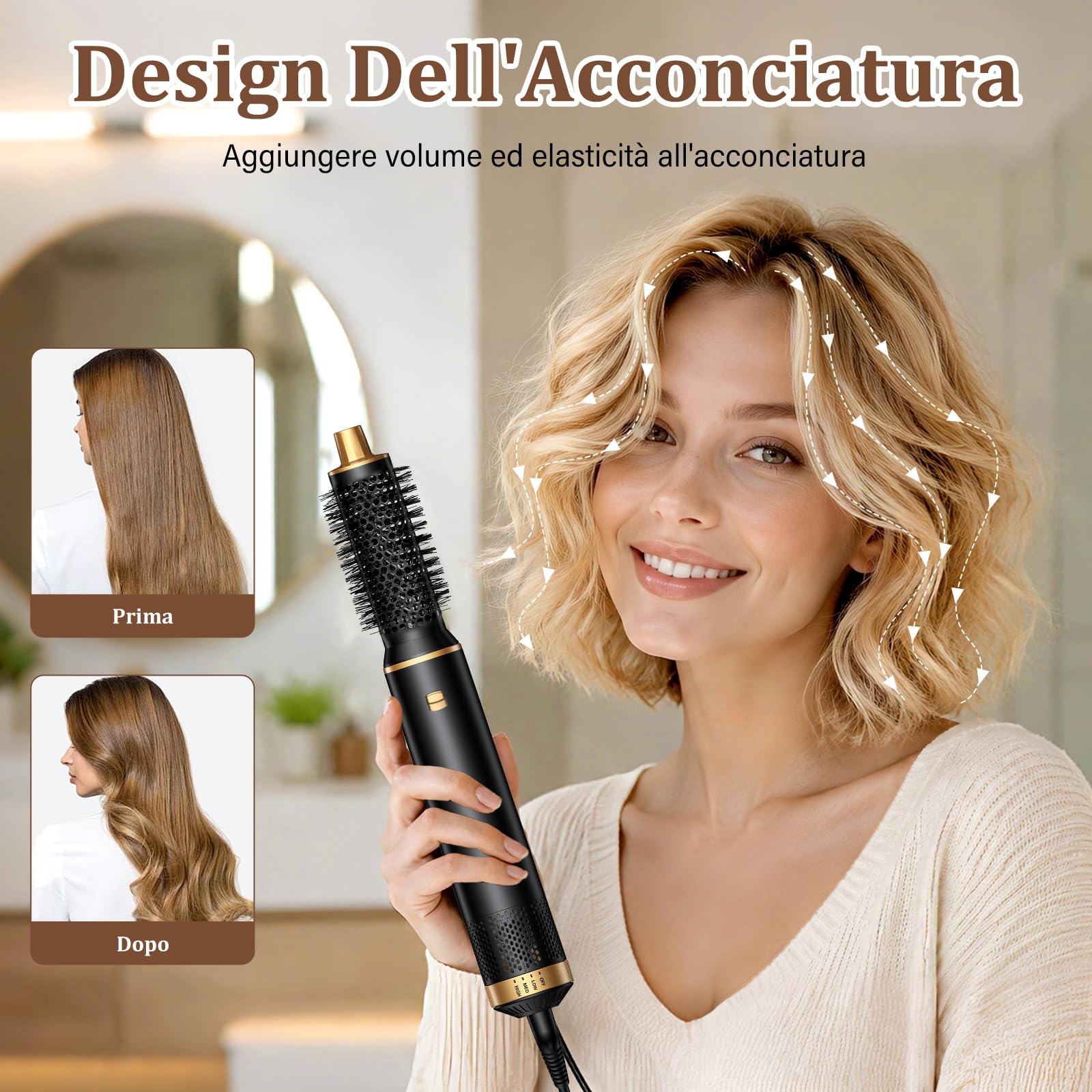 5 in 1 Air Styler, Asciugacapelli Ionico, Spazzola Asciugacapelli, Arricciacapelli Automatico, Spazzola Lisciante per Ricci, Volume e Look Lisci a Casa, Ogni Giorno e in Viaggio | Styling per capelli