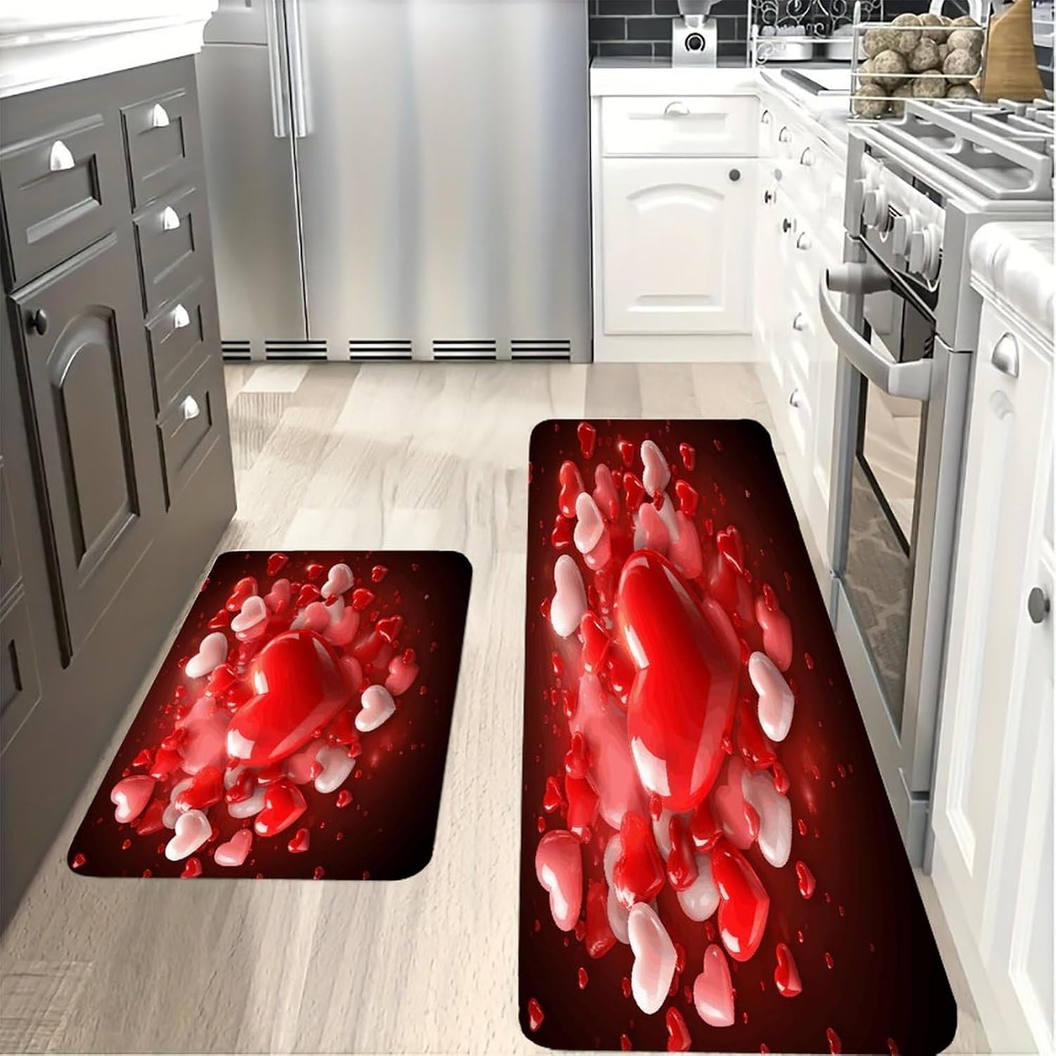 Love Red Hearts Kitchen Mat Outdoor Rug Area Rug | Kitchen Rug for Washable Non-Slip Breathable for in Front of Sink for Standing for Kitchen,Hallway,and Laundry Decor