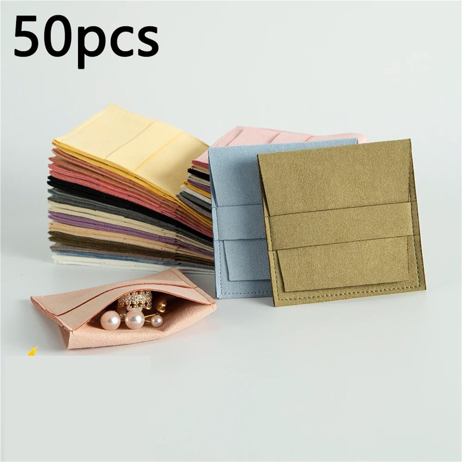 Schmucktasche FüR Reisen 10/50 stücke Mikrofaser Schmuck Beutel Samt Verpackung Tasche Organizer Hochzeit Ohrring Halskette Geschenk Taschen(Mix colors,50pcs)