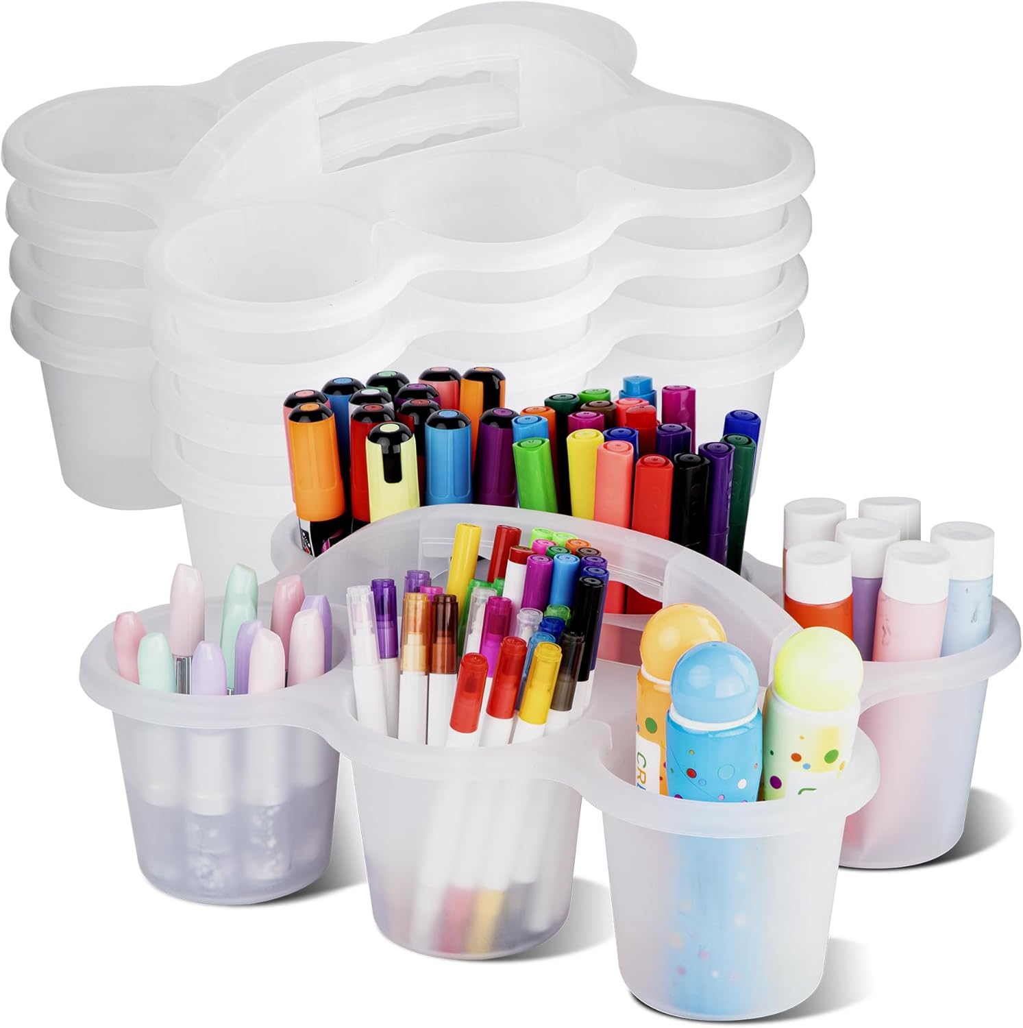 4 Pack Classroom Caddy For School,Kidsroom,Pencil Holder,Plastic Cup Caddy for Drink Delivery (Clear)