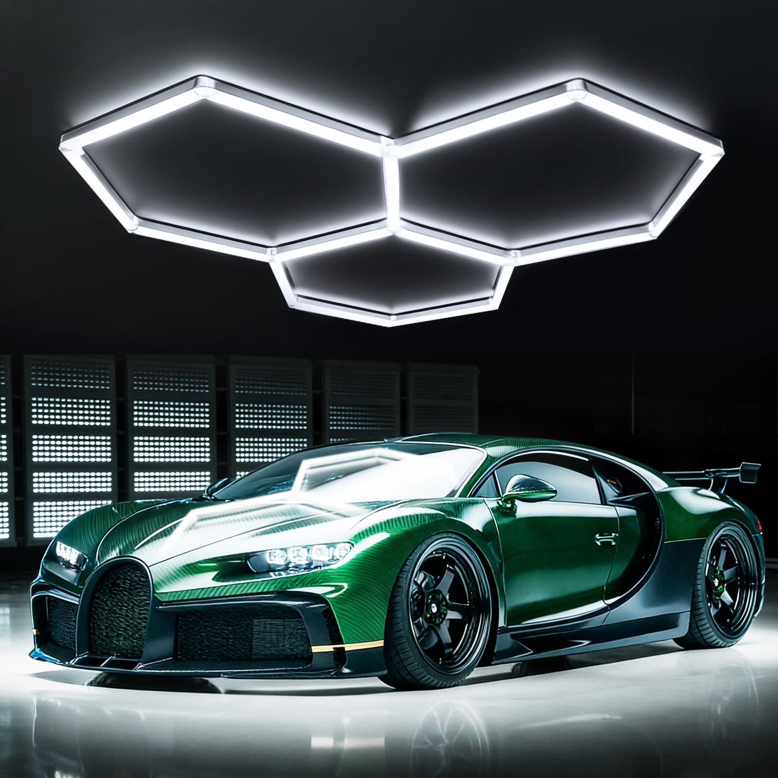 VLUMIERE Hexagon Garage Lights 3Hex, High Brightness 128W 6500K 14080LM Honeycomb Ultra Bright Hexagon LED Garage Light Durable DIY Design for Garage, Auto Beauty Shop, Car Detailing Shop, Workshop