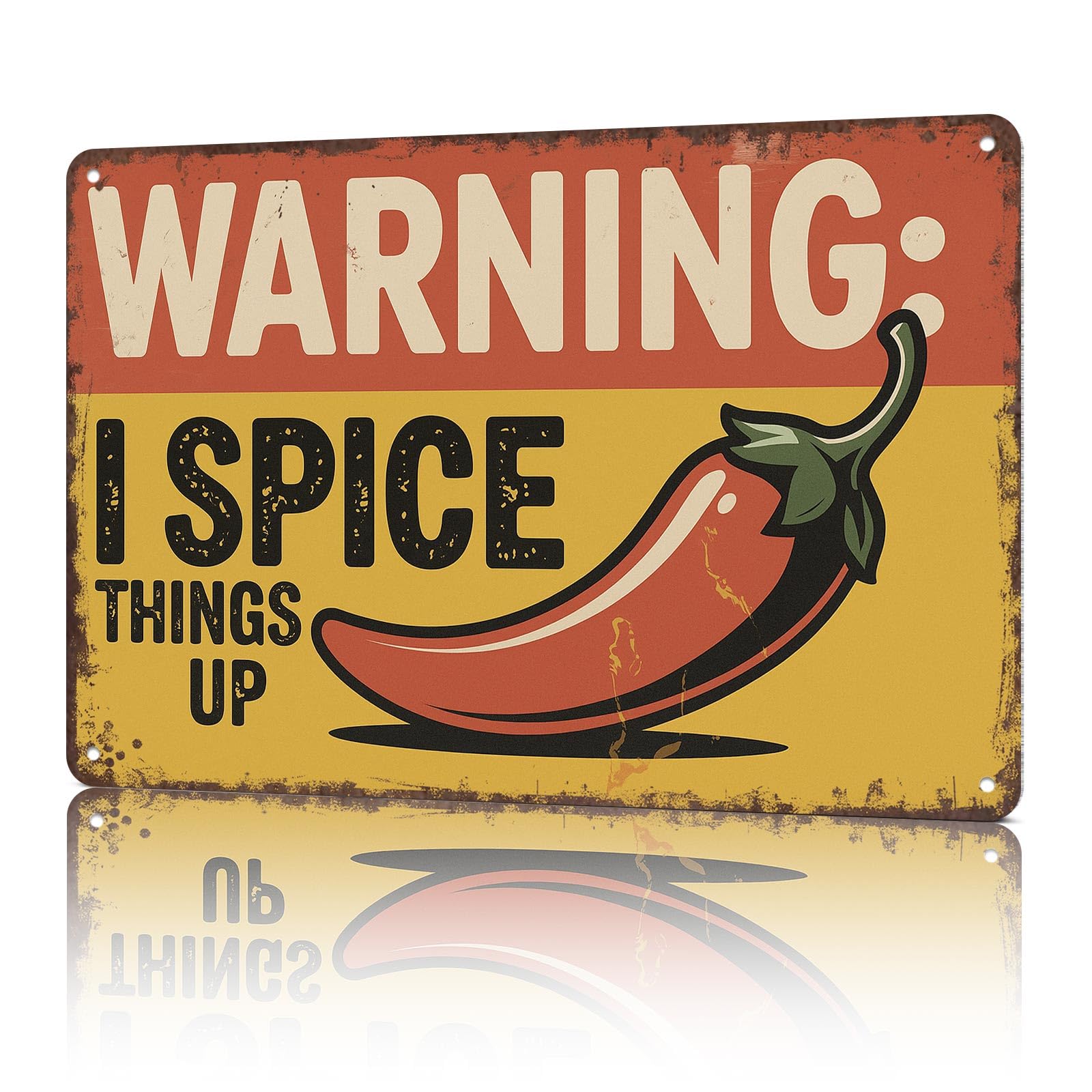 KWQDOZF Funny Vintage Signs Posters WARNING I SPICE THINGS UP Tin Sign Vintage Chili Themed Spice Humor Wall Art for Bedroom Man Cave Garage Office Bar Decor 8X12inch