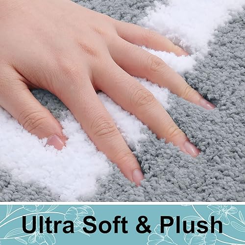 Miniatura 2 de Kitinjoy Juego de 2 alfombras de baño de microfibra suave y alfombra para inodoro en forma de U, lavable a máquina, antideslizante y absorbente,