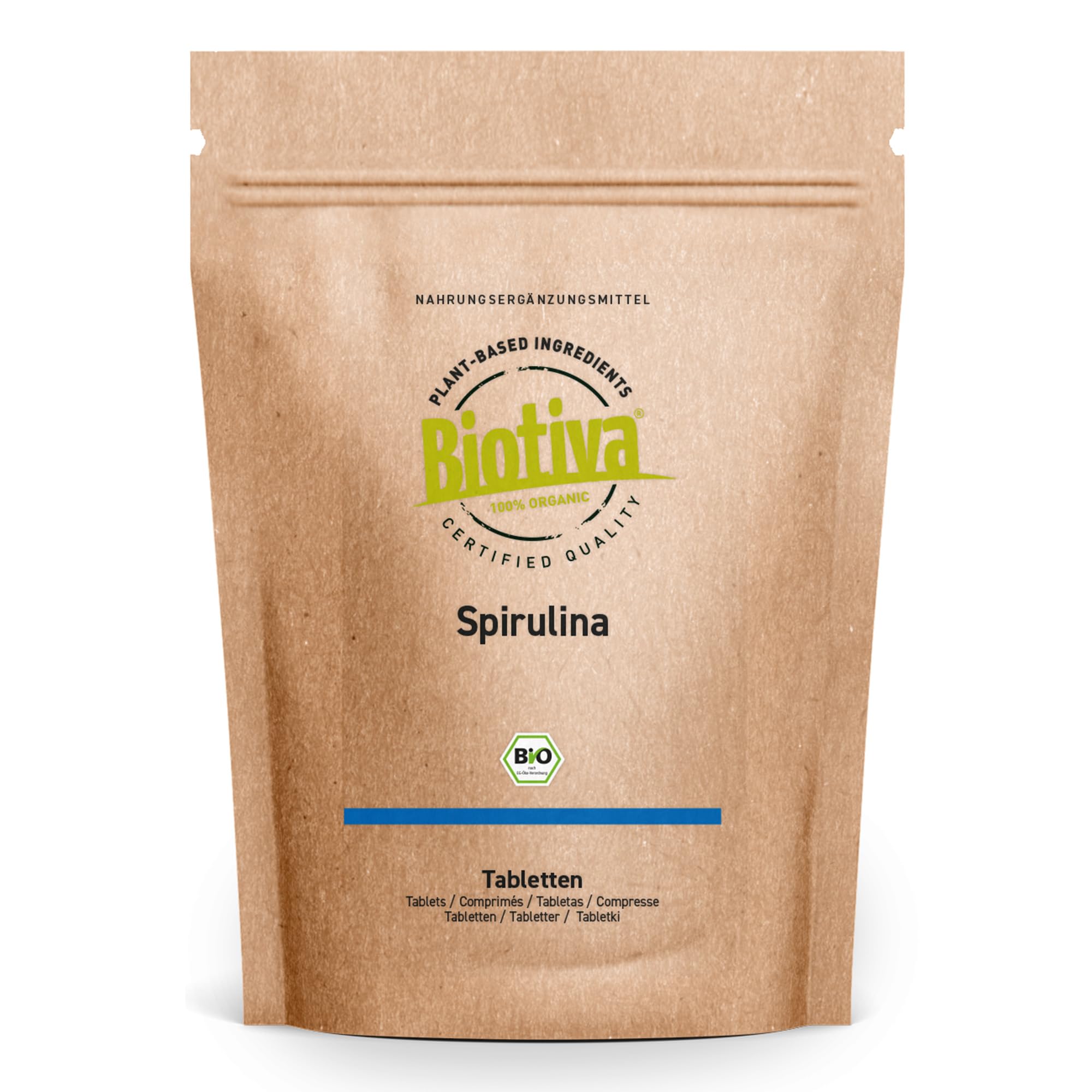 Comprimés de spiruline bio - 500g - Qualité biologique supérieure - Hautement dosé - Algue arthrospira platensis - Biotiva