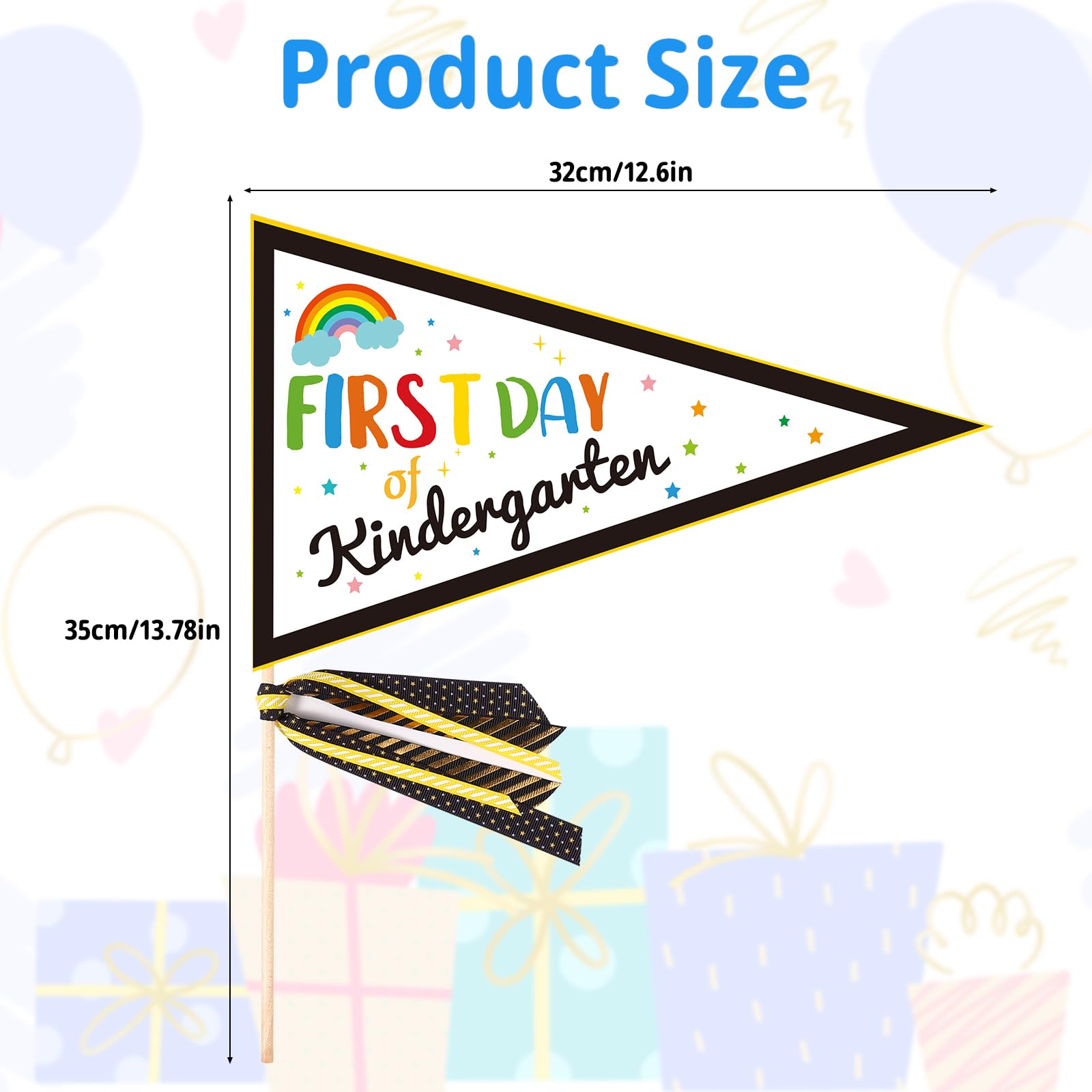 First Day of Preschool Kindergarten Flags, Kindergarten Banner with Ribbons Pennant Banner Flags First Day of One Grade Sign Kindergarten Flag Stick for First Day of School Decorations