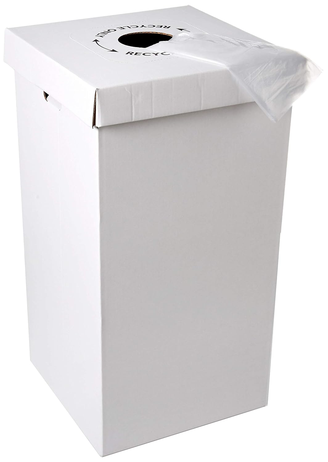 Disposable Cardboard Trash and Recycling Boxes: Bin + Lid + Trash Bag- White (Qty. 10 Sets) 10 White