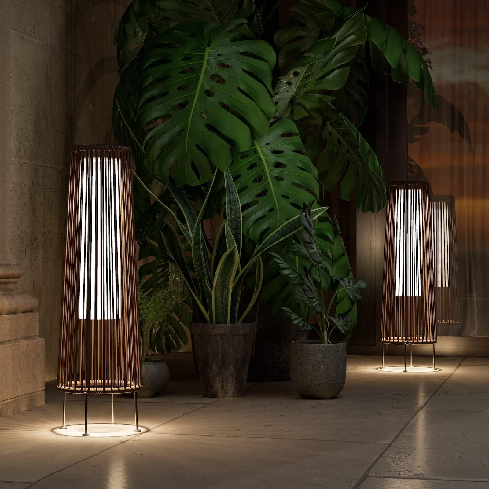 Grand patio Outdoor Floor Solar Light 2-Pack, Wicker Solar Patio Lamp Waterproof Outside Deck Lamp for Porch, Yard, Garden, Lawn Decorations - Dark Brown, Gordes 2 PCS