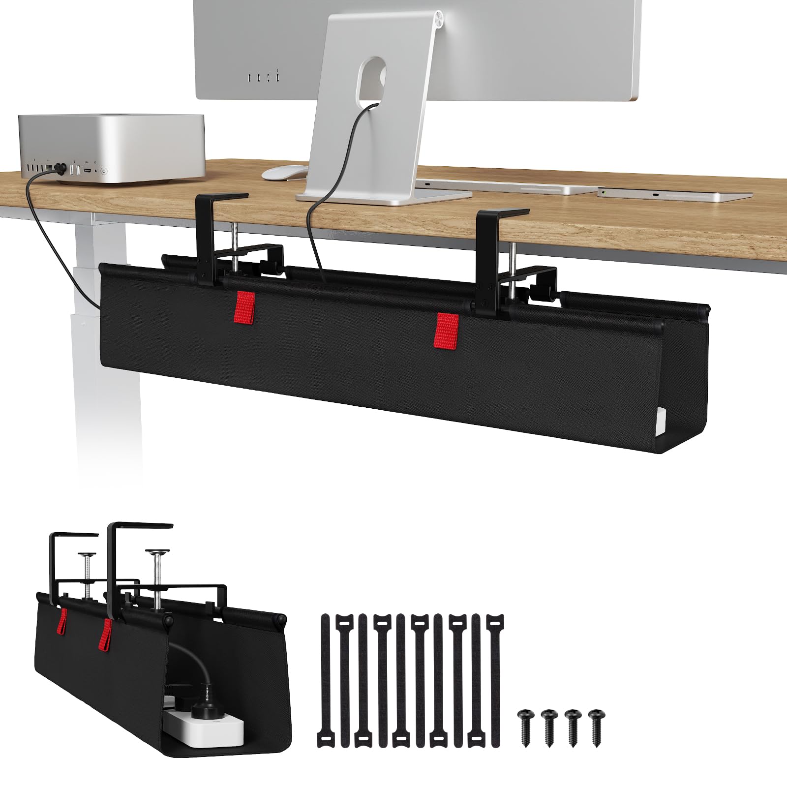 Univivi No Drill Under Desk Cable Management Tray, 28 inch Cable Management