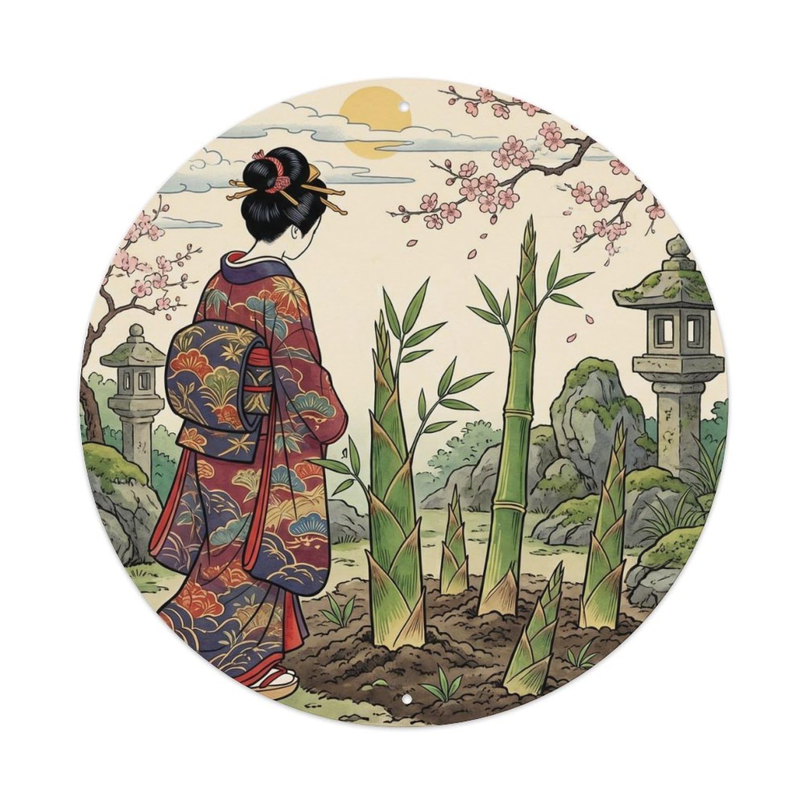 Japanese Geisha Bamboo Shoots Emerging Vitality Metal Tin Sign