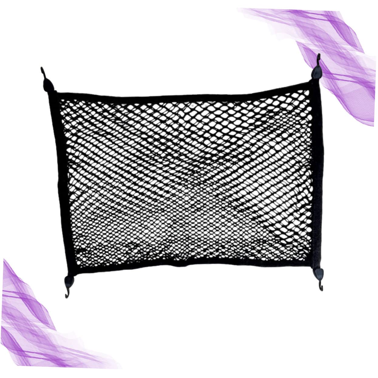 Rete Portabagagli Doppio Strato 100x80 Cm Nera per Bagagliaio Auto | Tessuto e Plastica, 4 Ganci Autobloccanti Inclusi, Formato Elastico 100x80 Cm