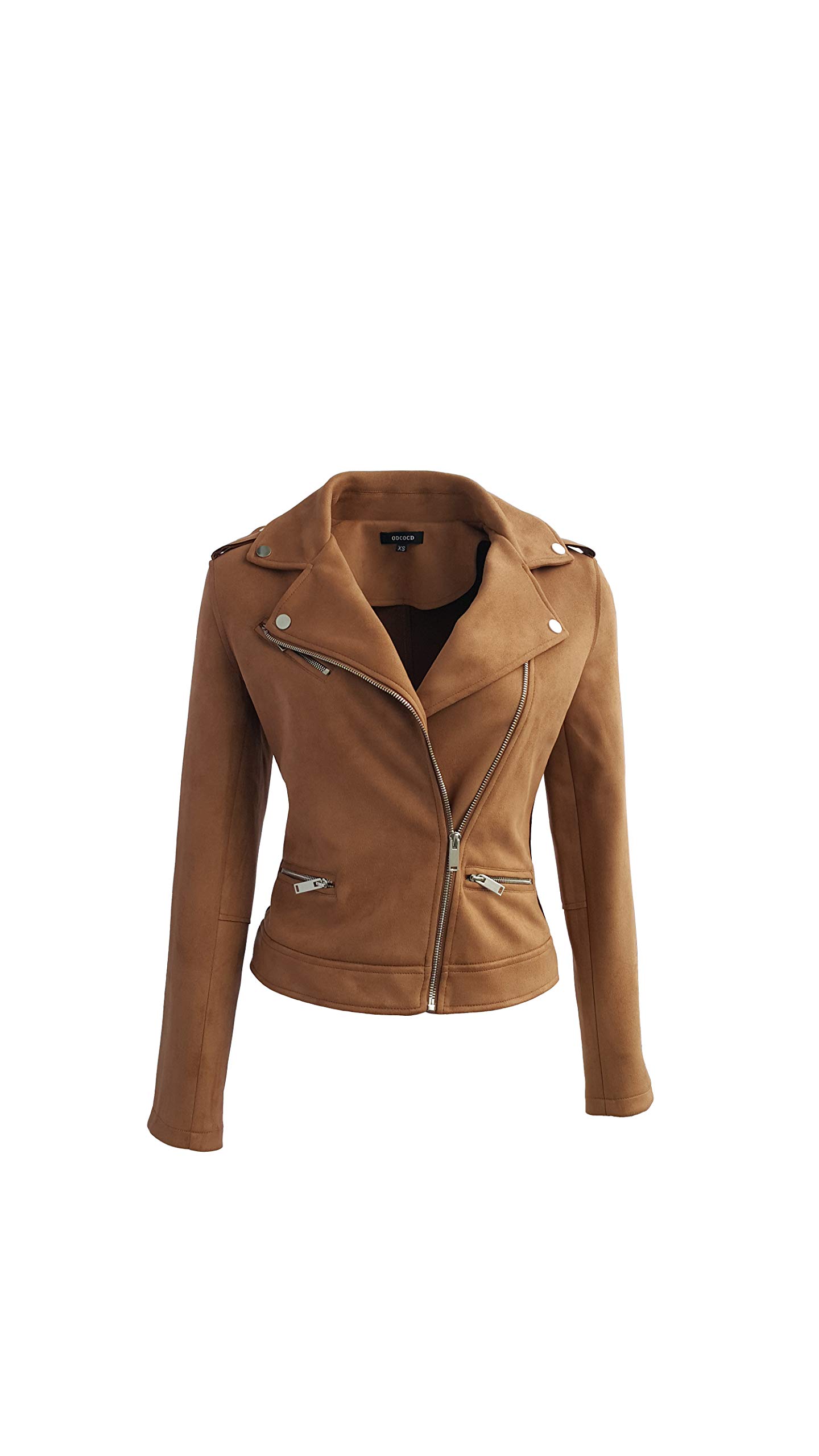 Odcocd Women's Coffee Faux Suede Jacket For Long Sleeve Zipper Up Casual Outwear (Ca/Us, Alpha, Medium, Regular, Regular, )