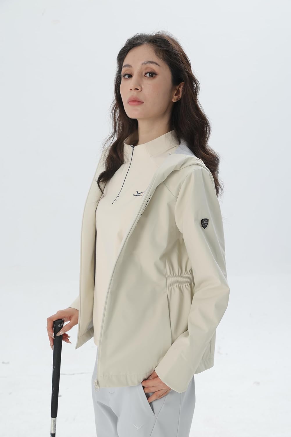 Women's Outdoor Windproof Waterproof Stretched Jacket with Hood, Full Zip Sports Outerwear waterproof coat