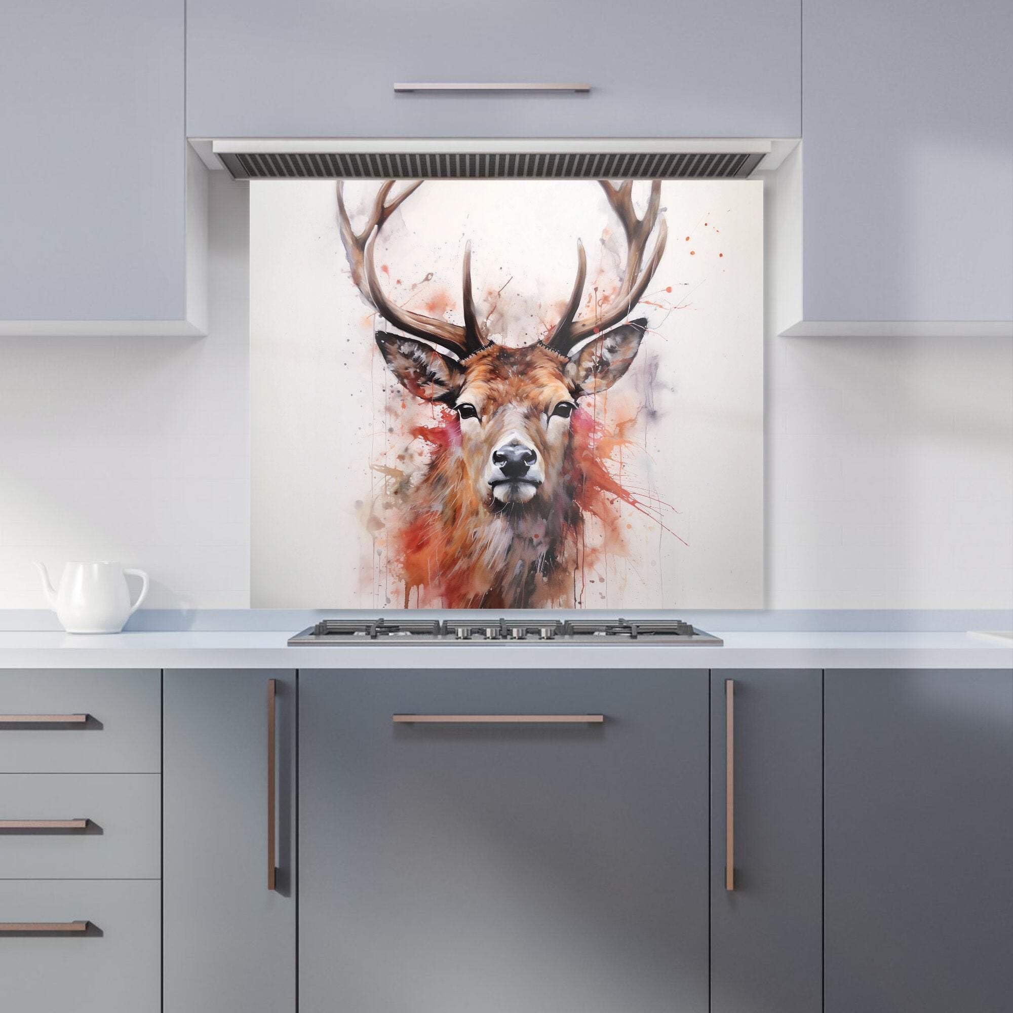 Watercolour Splashart Stag Face Kitchen Splashback - Warren Reed - 900mm x 750mm