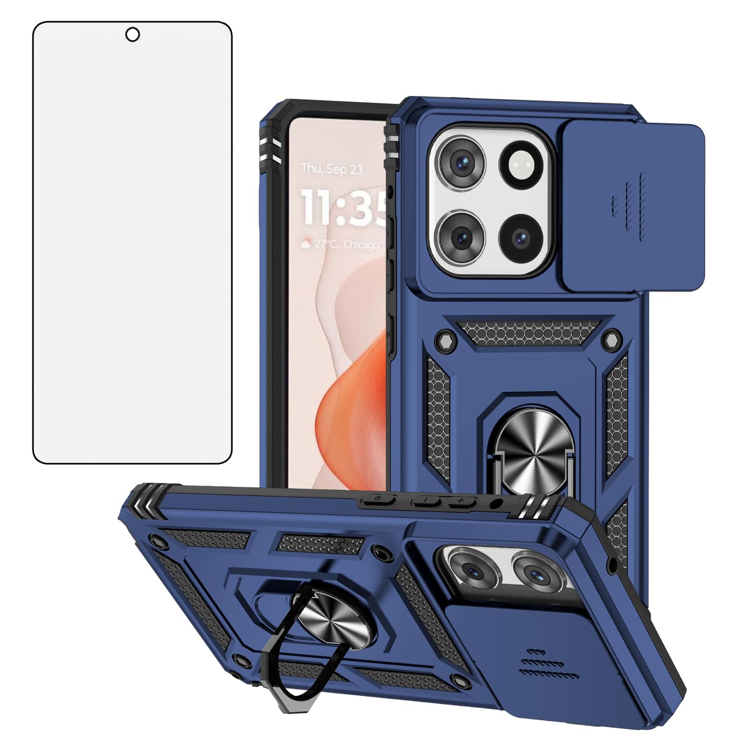 Asuwish Phone Case for Motorola Moto G Stylus 5G 2025 with Slide Camera Cover Tempered Glass Screen Protector Ring Holder Stand Rugged Slim Cell