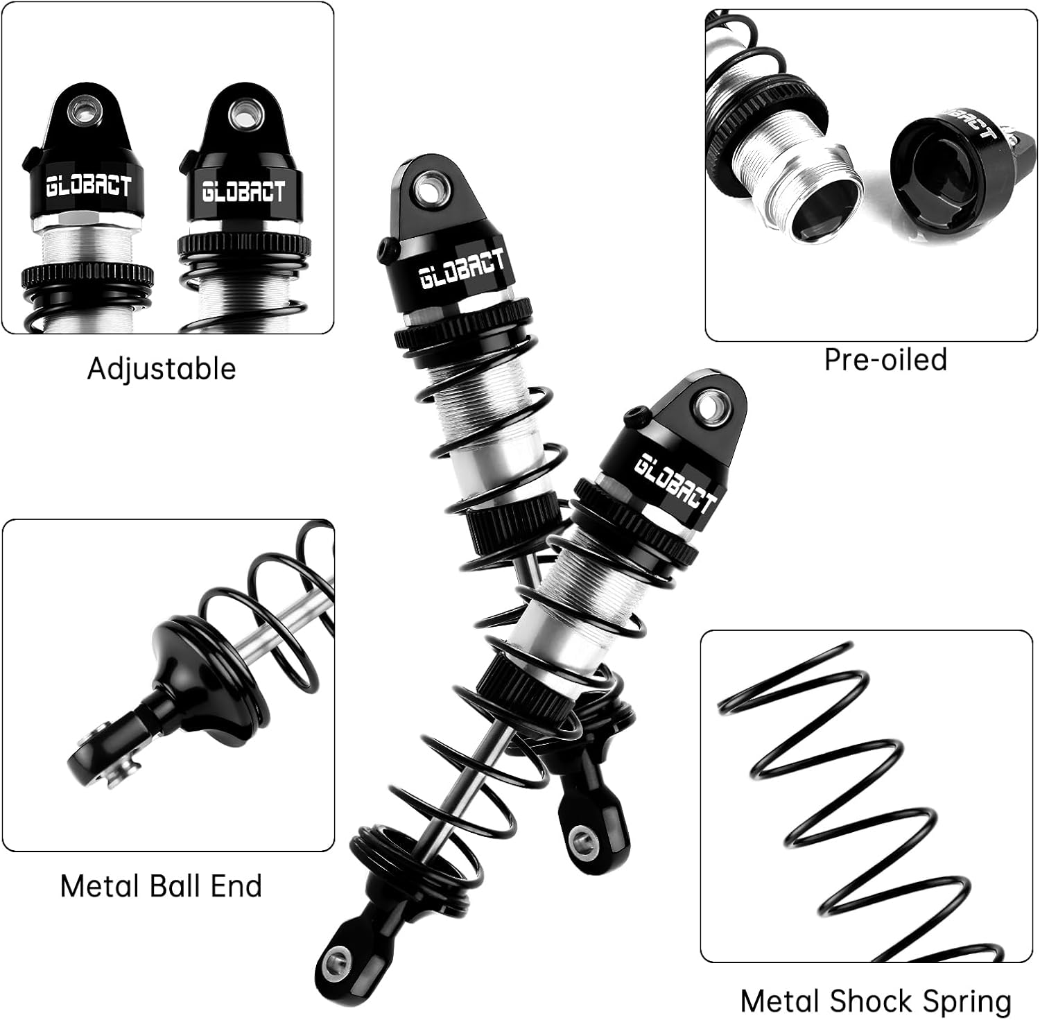 GLOBACT Aluminum 89mm Oil Shock Absorbers Front & Rear Damper with Springs for TRAXXAS Mini Maxx XRT 107154-1 108076-1 1/16 RC Truck Upgrades (Silver)