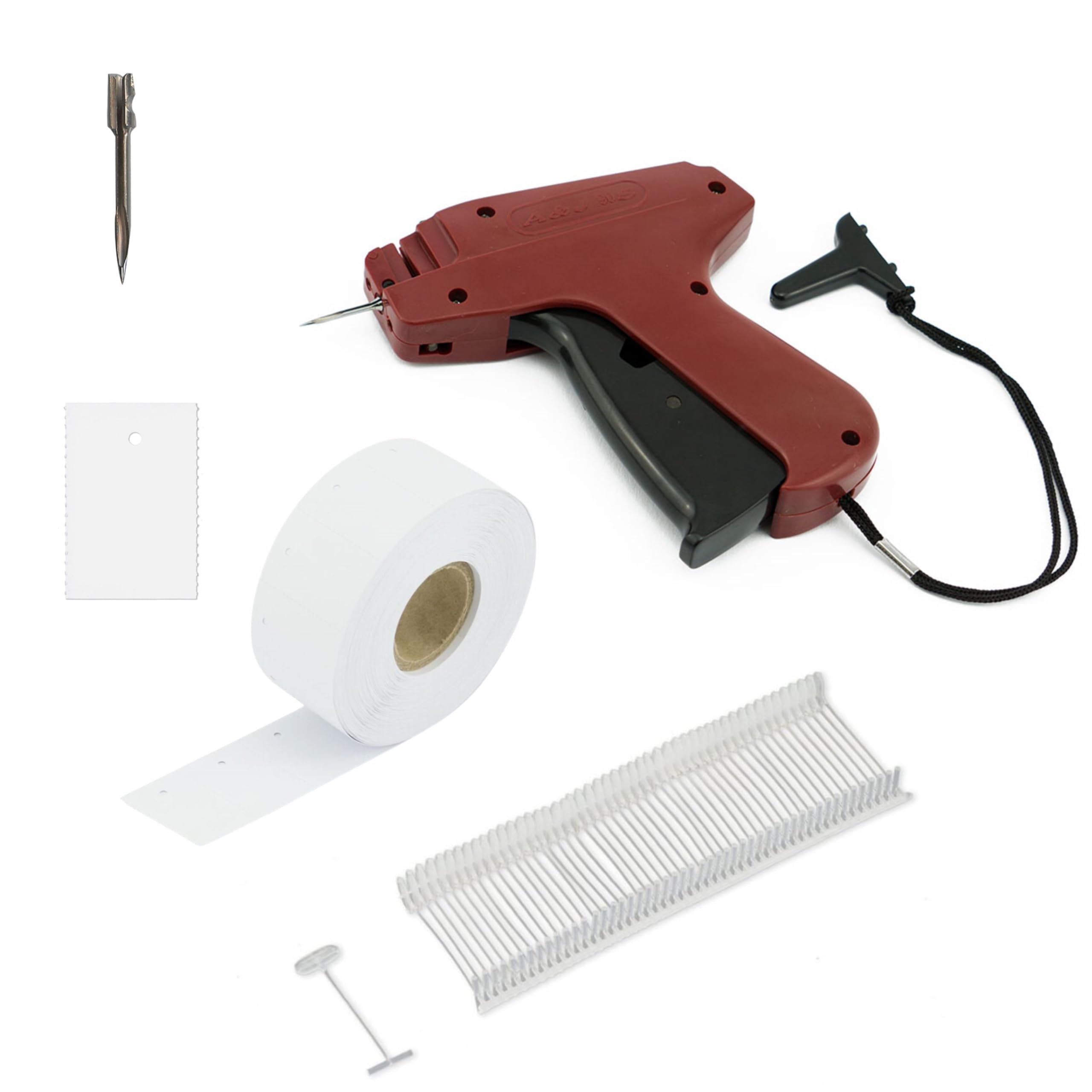 Pokornys - Pistola etichettatrice A&J 90S Standard set con ago di ricambio + 1.000 fili standard 40mm + 1.000 etichette cartone 30x45mm - Pistola per l'applicazione di etichette prezzo su tessuti