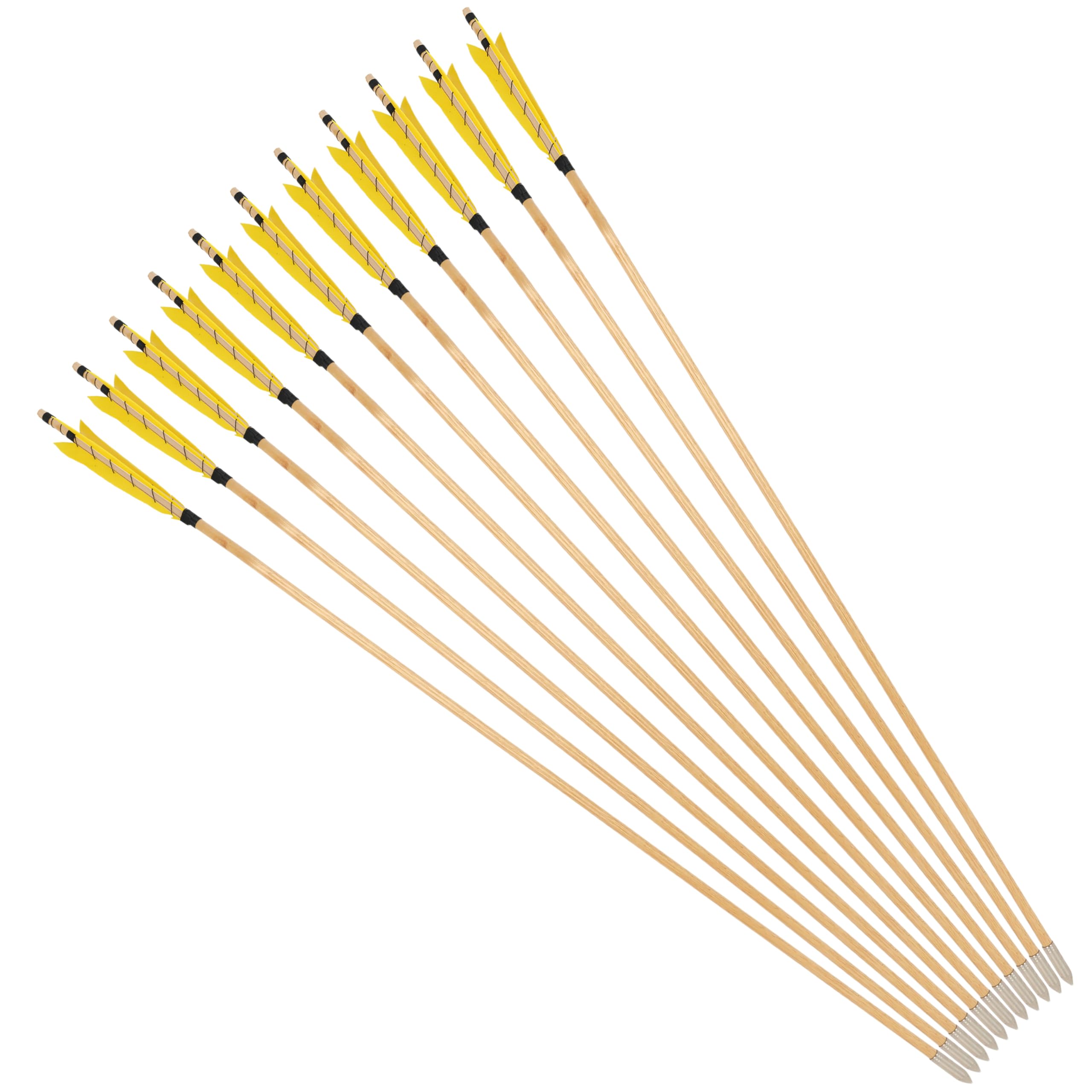 SHARROW 6/12pcs Tir à l'arc Flèches de Bois Flèches de Chasse Traditionnelles Arbre de Flèche en Bois avec 5" Plumes Naturelles Métal Pointe de Flèche