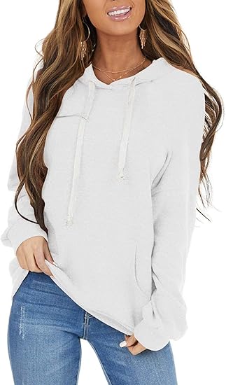 PRETTODAY Women's Casual Lightweight Hoodies Long Sleeve White Drawstring Sweatshirts