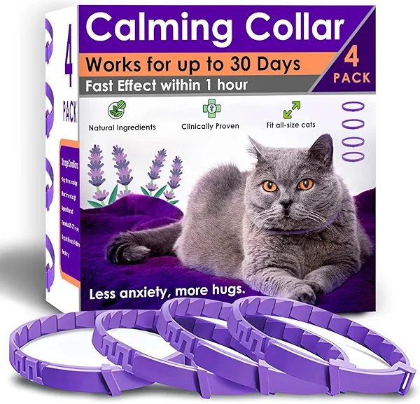 PetAtlas 4 Pack Calming Collar for Cats – Pheromone Cat Calming Collar Cat Anxiety Relief and Stress – Adjustable Water Resistant Breakaway Calming Collars Natural Ingredients Pheromones Rapid Effect