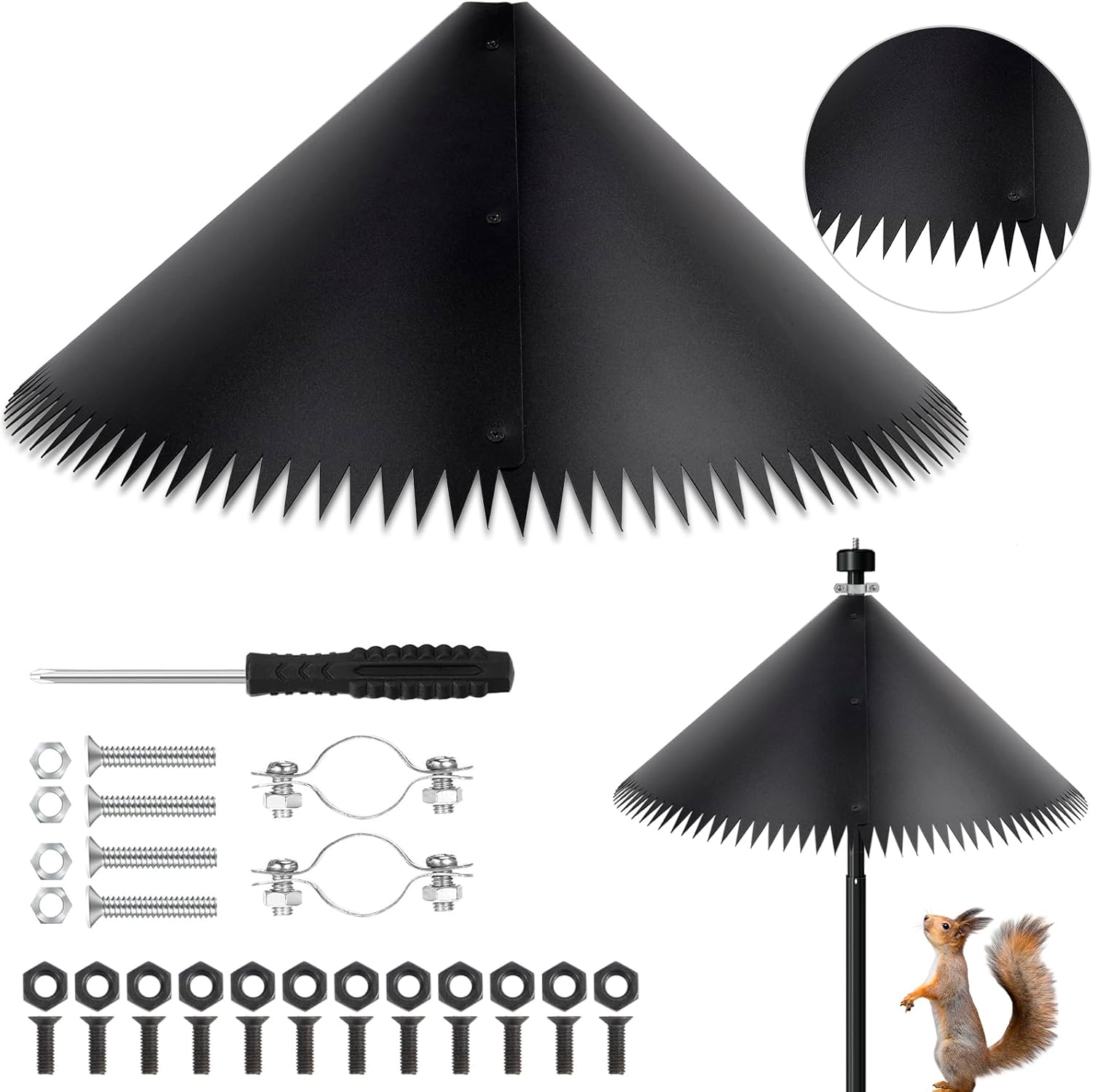 Squirrel Proof Baffle for Bird Feeders - 2Pcs, 19 Inch Large Guard with Spikes, Sciurid Baffle for Bird Feeder Pole, Outdoor Squirrels Proofing to Keep Raccoons Out of Birdhouses