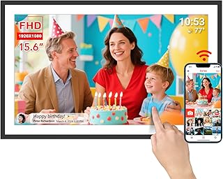 FRAMEO - Cornice portafoto digitale da 15,6 pollici, extra grande WiFi con touch screen IPS HD 1920 x 1080 da 32 GB, montaggio su scrivania e parete Condividi istantaneamente i tuoi preziosi momenti