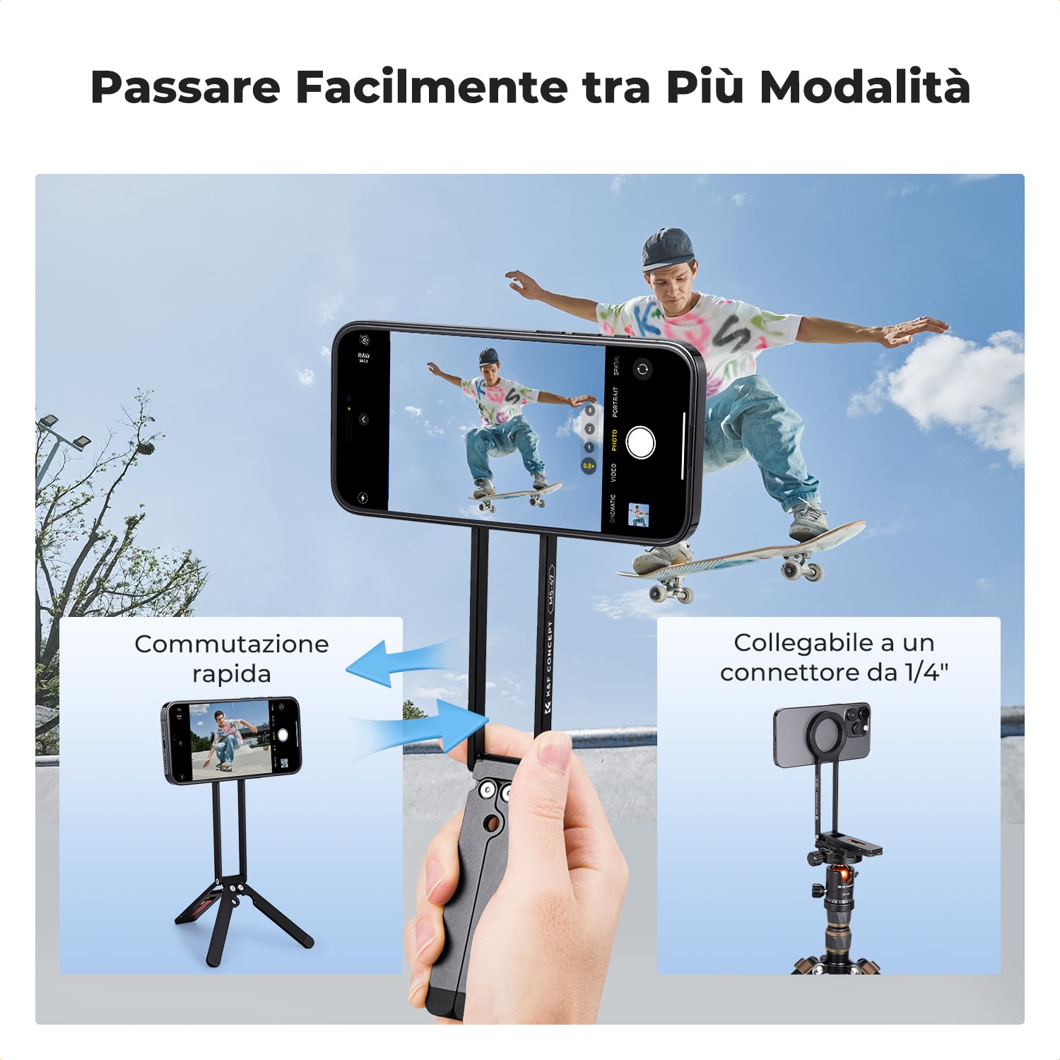 K&F CONCEPT Treppiede Magnetico Smartphone MS-47, Supporto Pieghevole Piccolo per Telefono Cellulare, Mini Treppiede per iPhone, Compatibile con iPhone 17,16,15,14,13,12, altri con Anello Magnetico