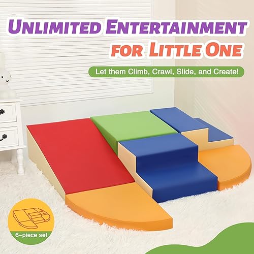 Miniatura 2 de Juguetes de escalada de cuero sintético suave de 6 piezas, bloques de escalada de espuma para bebés, estructuras de escalada de gimnasio para niños