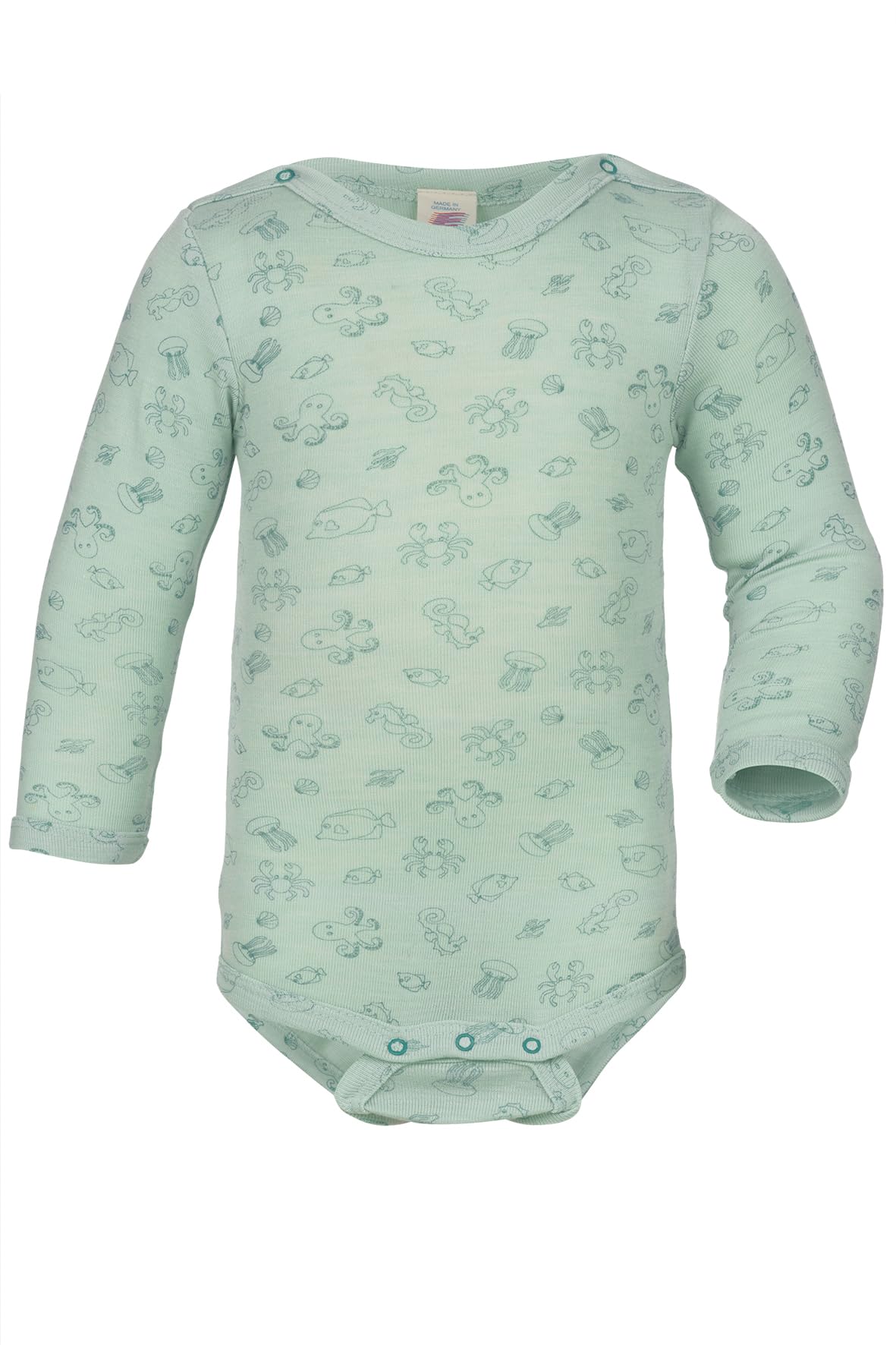 Engel, Baby Body langarm bedruckt, 70% Wolle (kbT), 30% Seide (pastel mint, 98-104)