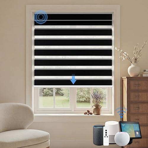 Miniatura 13 de Persianas motorizadas cebra con control remoto: Canisteo - Persianas automáticas para ventanas de interior funcionan con HomeKit, Alexa, persianas