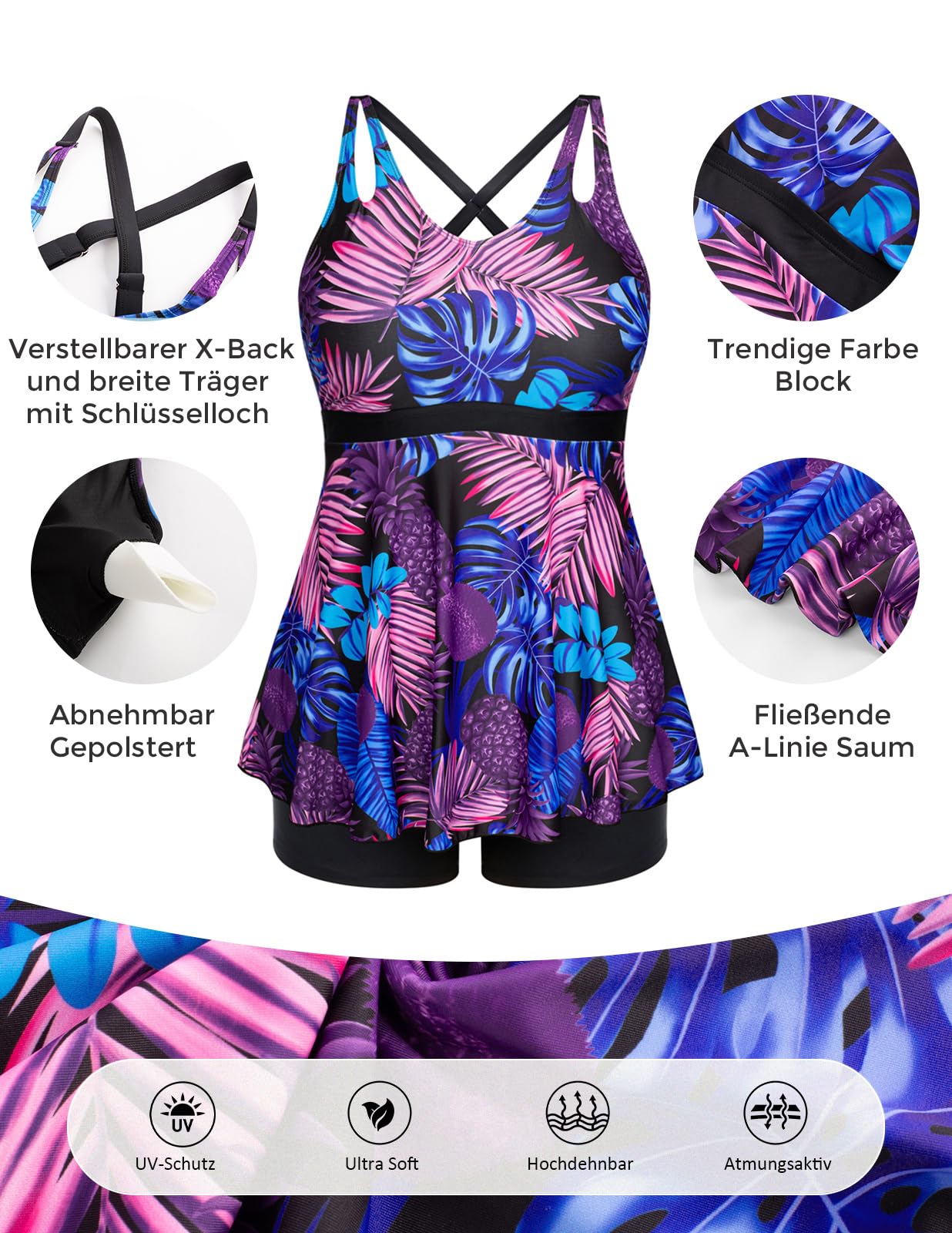 Hanna Nikole Costume da Bagno Due Pezzi da Donna con Controllo della Pancia e Vita Alta Costume da Bagno Vintage con Gonna