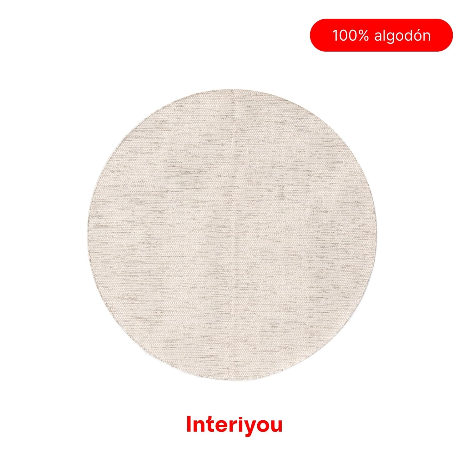 Interiyou Alfombra Salon Artesanal de algodón Riga - 120x120 cm Redondo Crema - Tejido a Mano para Sala, Dormitorio - 100% artesanía de Fibra Natural